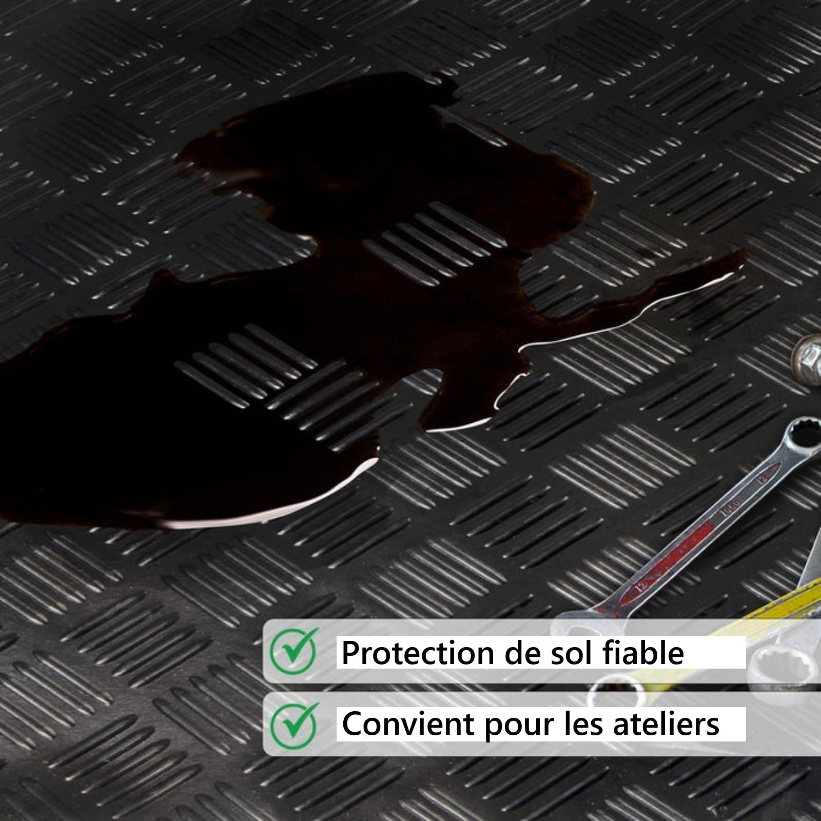 KARAT - Tapis en Caoutchouc antidérapant - Coureur en Caoutchouc - Tapis de Sol Aspect tôle ondulée - Revêtement de Sol résistant de -30°C à +69°C, 3 mm d'épaisseur Modèle Karo Motif carré 100x150 cm