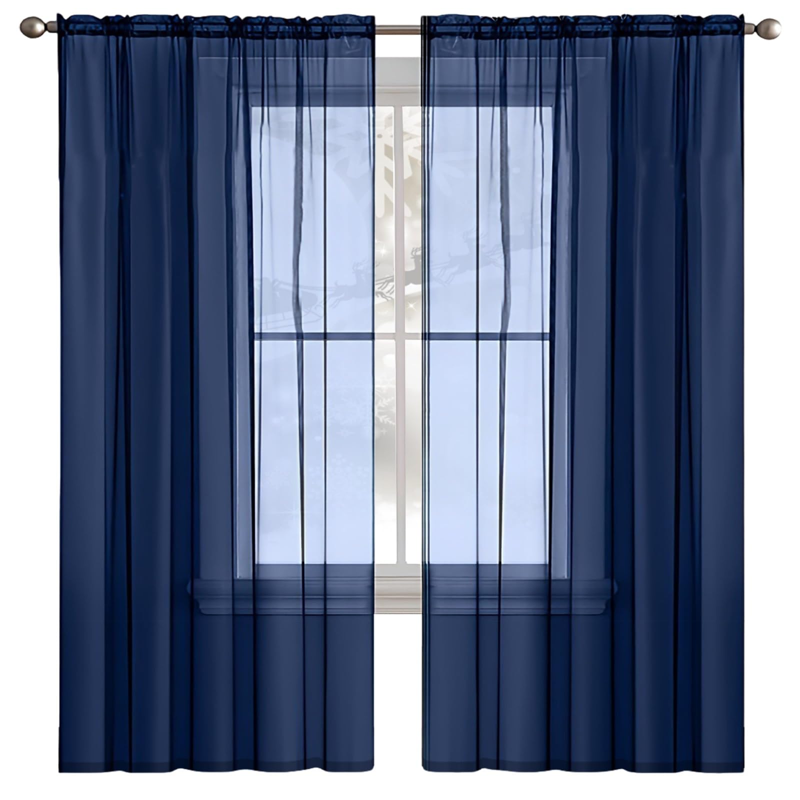 Voilage 255x240 cm bleu foncé pour fenêtre salon et chambre