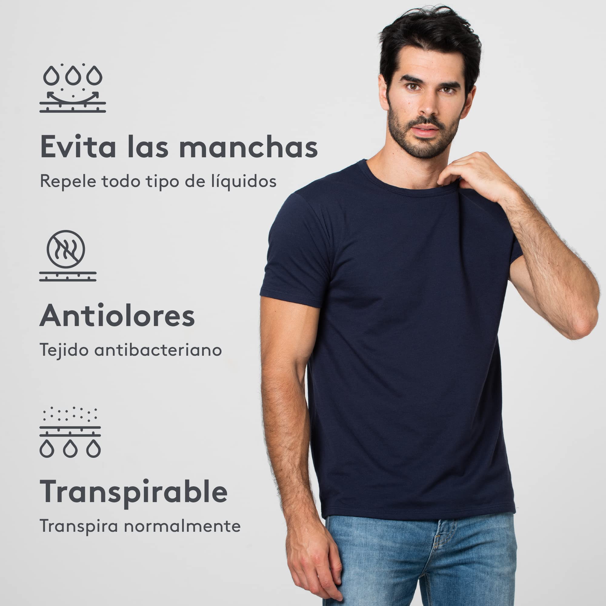 Pack 3 Camisetas a Prueba de Sudoración, Absorbe y Evapora el Sudor, a Prueba de Olores, Transpiración y Manchas, Evita el Olor, 100% Transpirable.