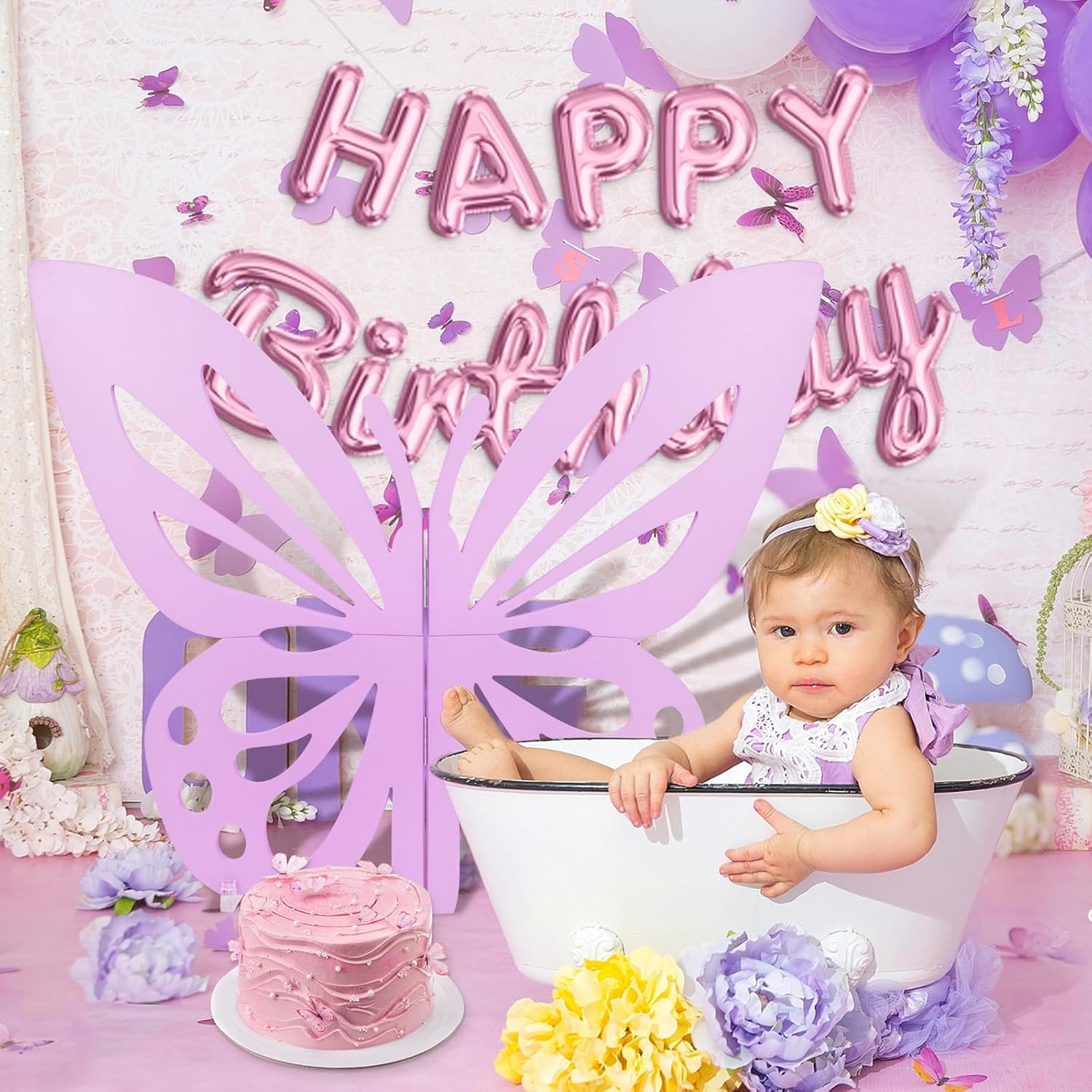30" Large Butterfly Decorations - Freestanding & Foldable Large butterflies Cutouts - Mariposas Grandes para Decoracion - Butterfly Backdrop for Birthday, Baby Shower, Party Decor, Purple