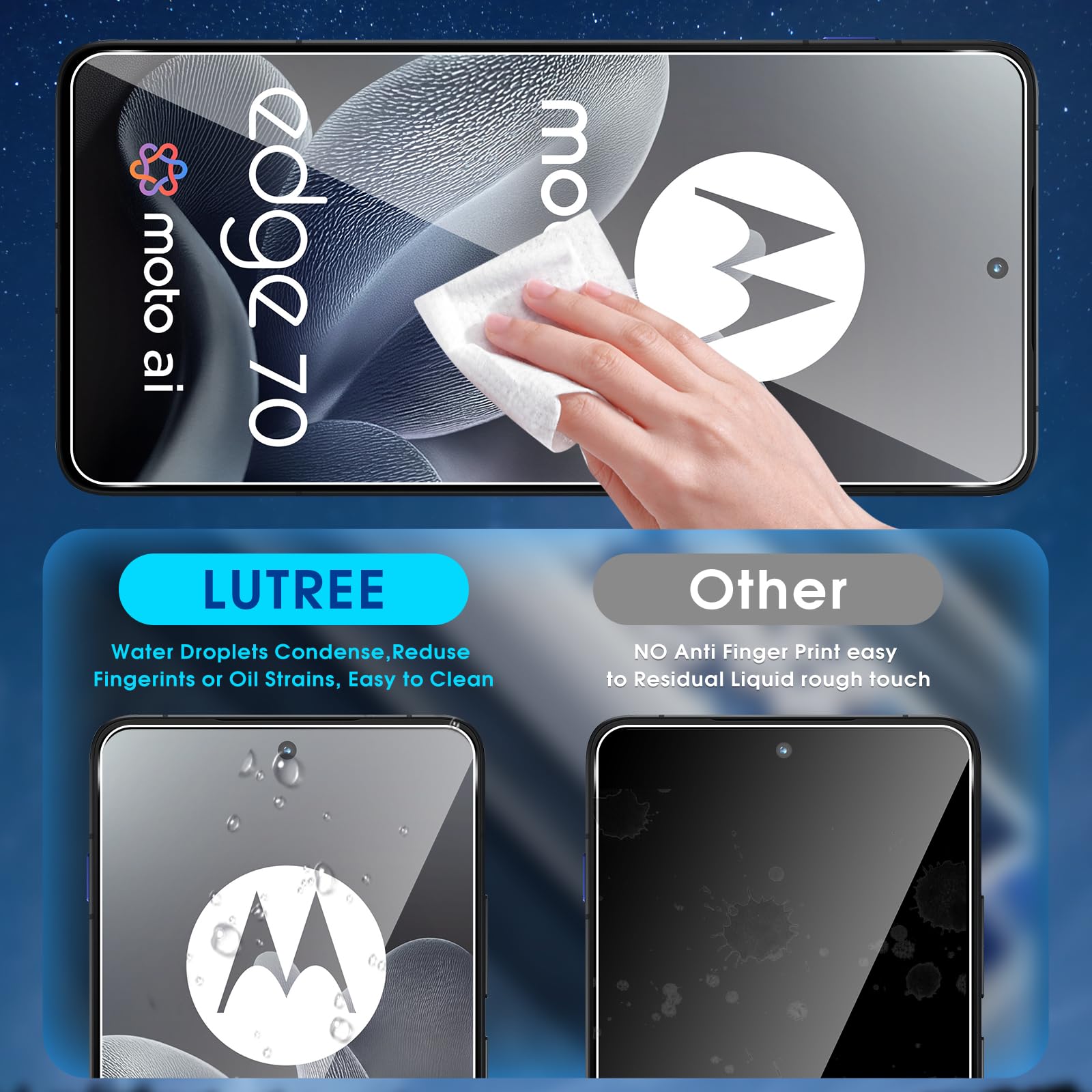 Lutree per Motorola Moto Edge 70 Vetro Temperato, 2+2 Pezzi Pellicola Protettiva+ Pellicola Fotocamera, Durezza 9H Anti-Graffio HD Senza Bolle Protezione Schermo