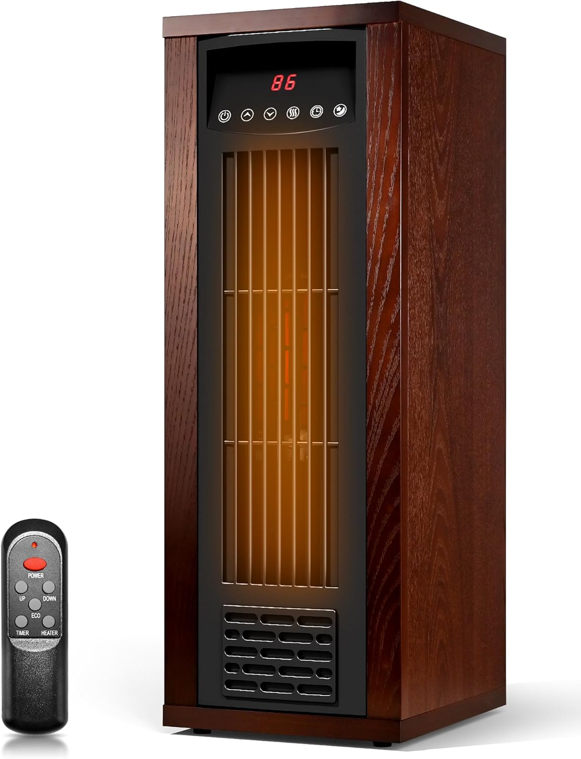 Infrared Heaters for Indoor Use - Portable Infrared Quartz Space Heater with Thermostat, 24’’ Tower Heaters for Indoor Use, Bedroom, Home Office, 1500W, Child Lock, Tip-over Protection, Wood Wood Brown