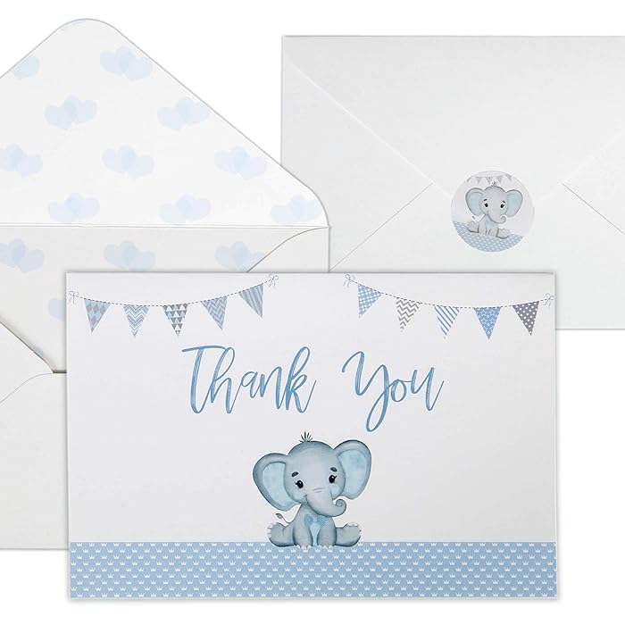 Buy Baby Shower Thank You Cards for Boys. 50 Pack Blue Watercolor