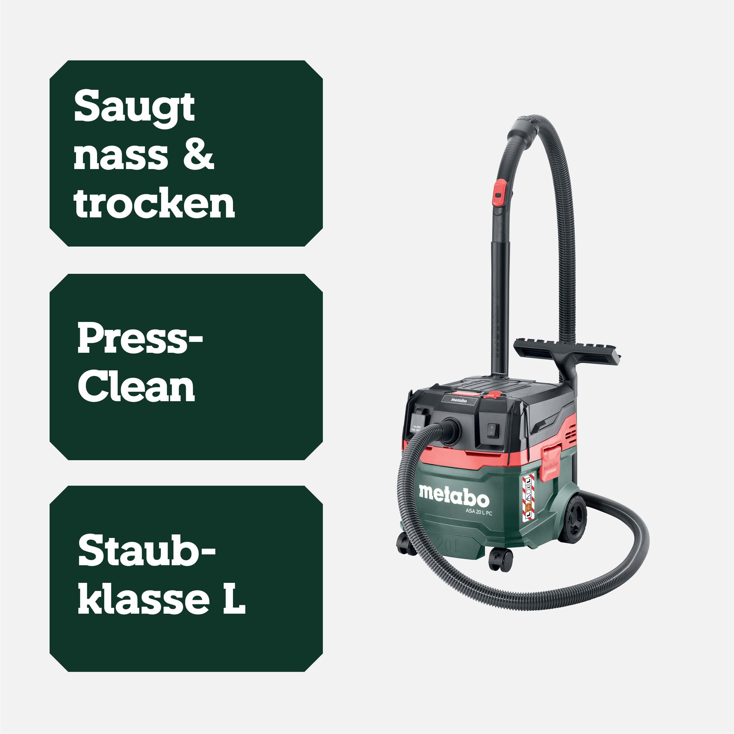 Metabo Allessauger ASA 20 L PC Nass-Trockensauger Staubklasse L 1200 W Industriesauger PressClean Filterabreinigung