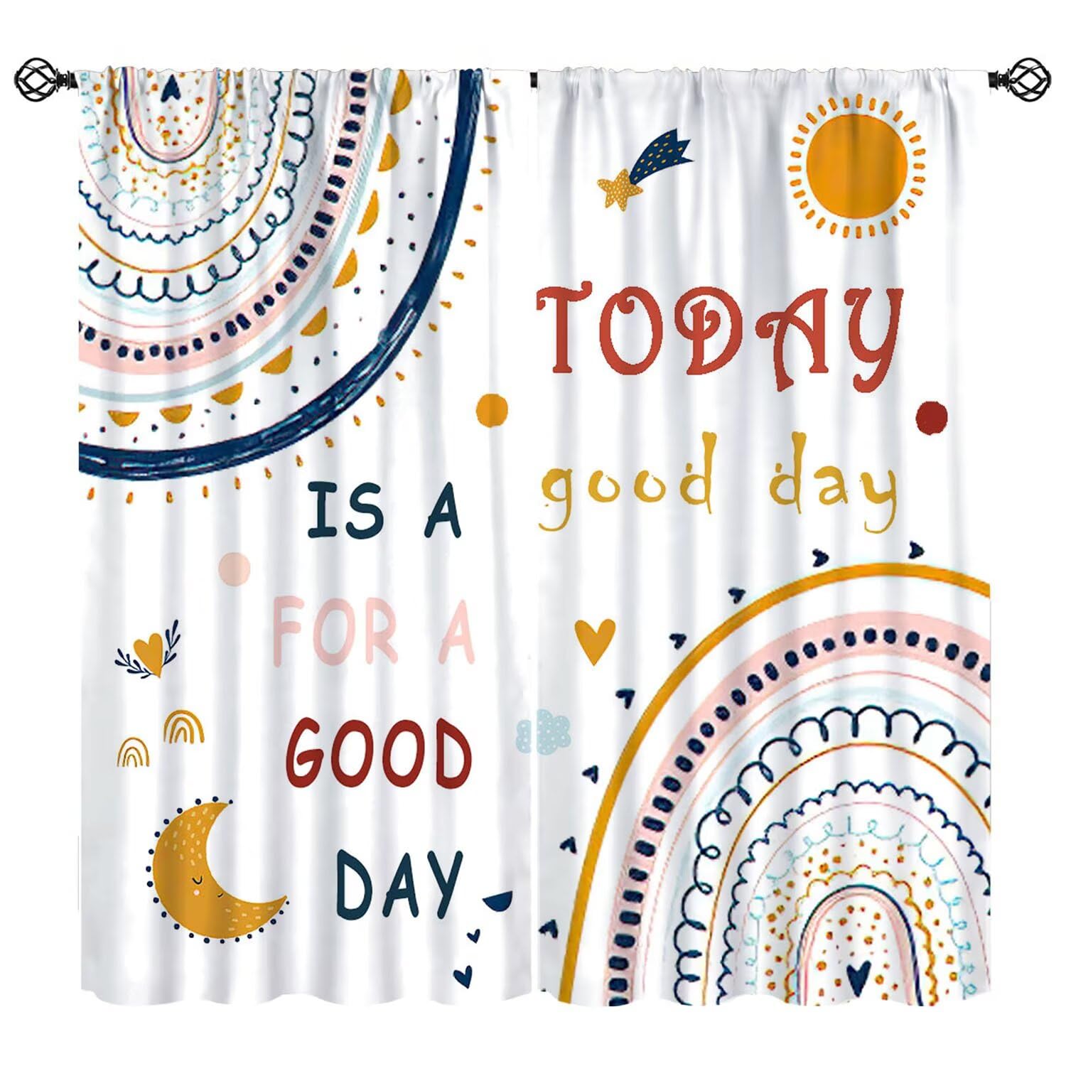 Moderw Boho Rainbow Curtains for Bedroom, Kids Girls Cute Inspirational Motivational Quotes Blackout Window Treatments Cartoon Colorful Pastel Classroom Living Room Window Drapes W55xL63in