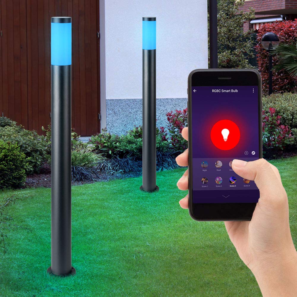 Smart Home RGB LED Außen Steh Lampe Edelstahl Säule Garten Wege Beleuchtung dimmbar Rasen Blumenbeet Vorgarten Stand Leuchte Sprachsteuerung App steuerbar über Handy