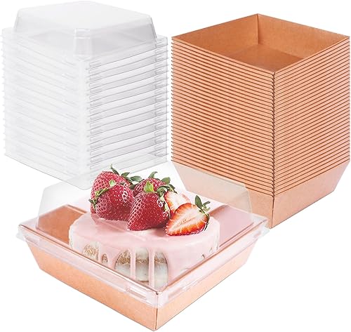 Miniatura 1 de 50 cajas de charcutería con tapas transparentes y seguras, cajas de postre de papel desechables a prueba de aceite de 4 pulgadas para sándwich,