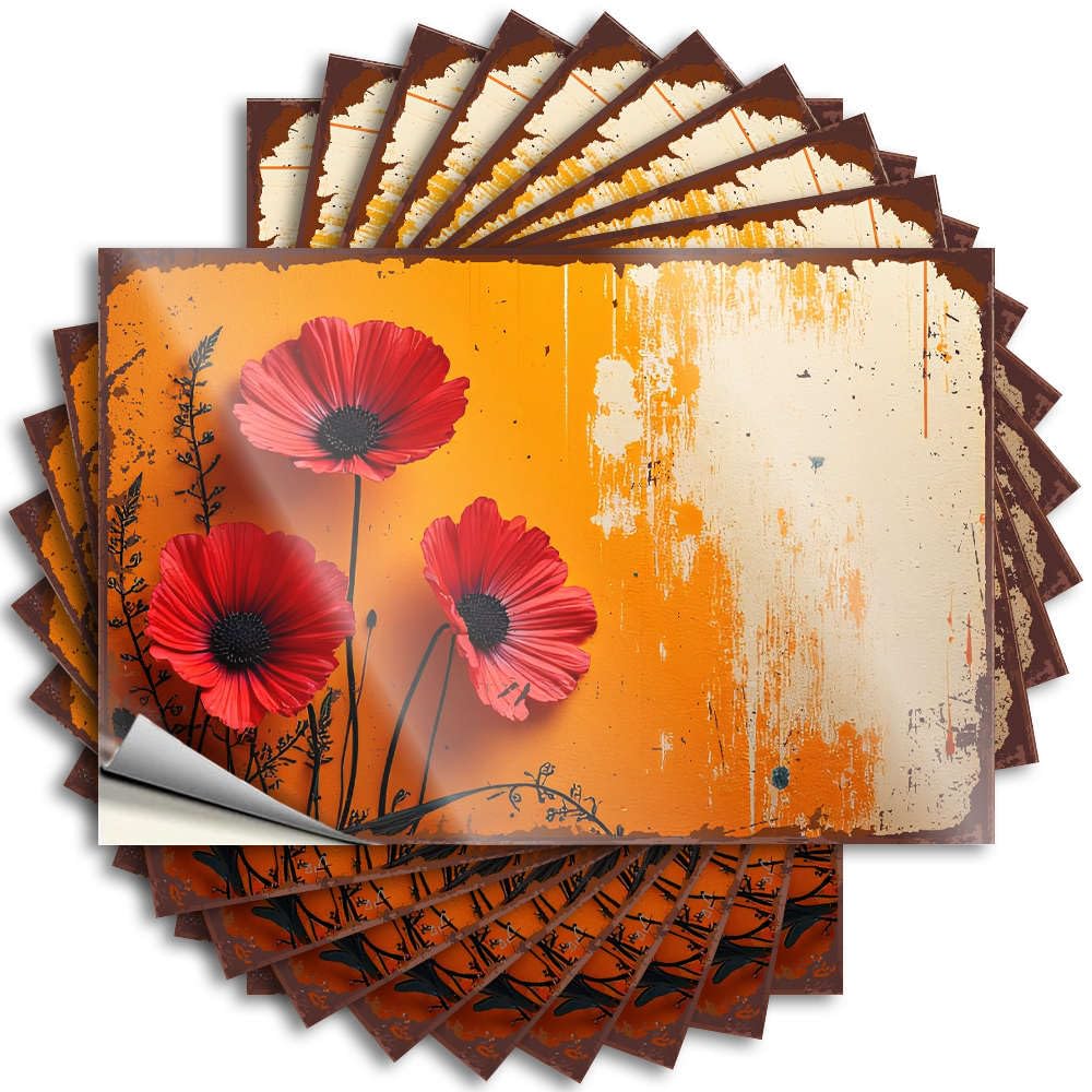 Three Red Flowers On an Orange Background. Haves Sweet - Decals Hat Waterproof Decal(8X12CM)