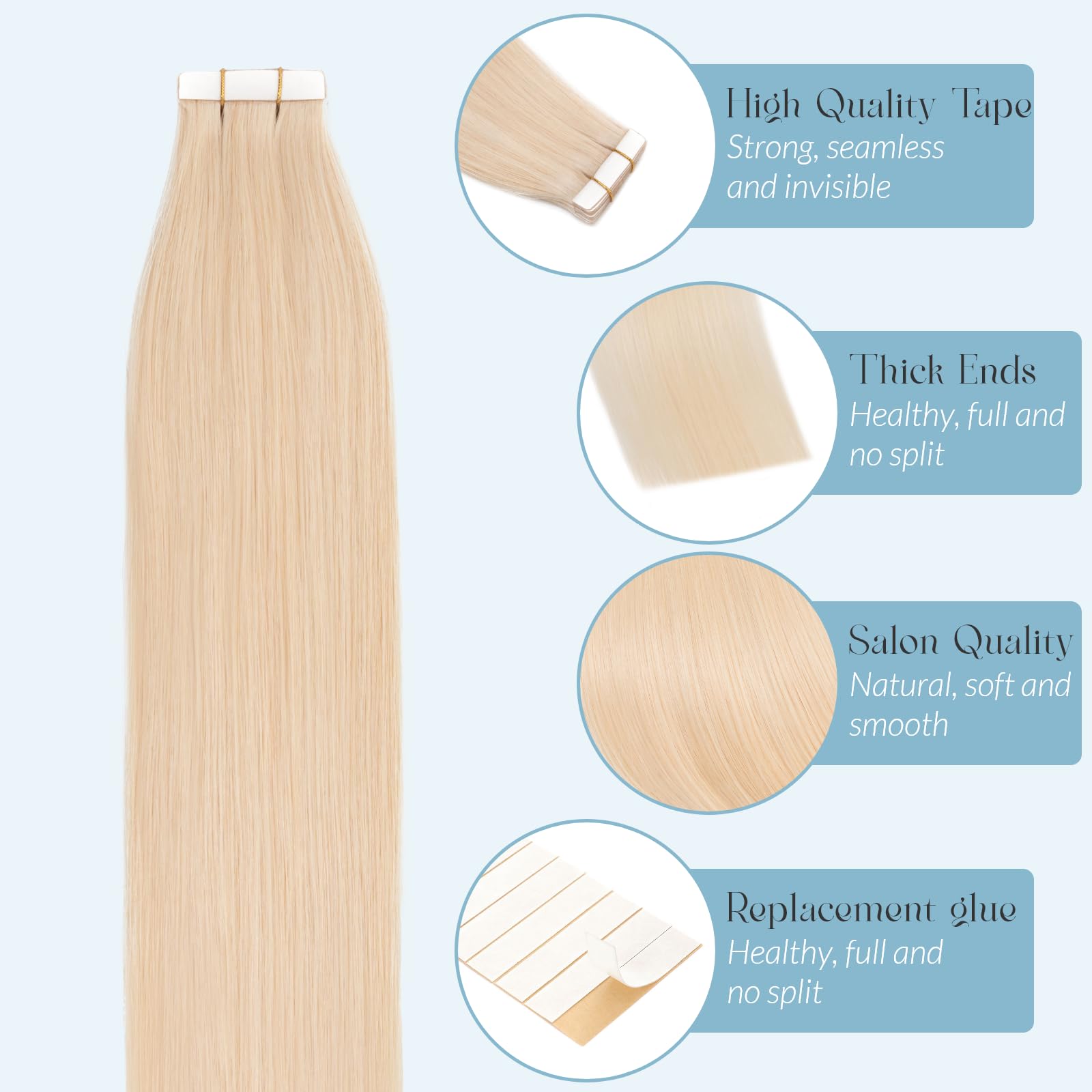 MY-LADY Tape in Hair Extensions 10 Pcs Invisible Thin Type 12 Inch Real Human Hair Tape in Extensions Straight Seamless #60 Platinum Blonde 10g - Image 2