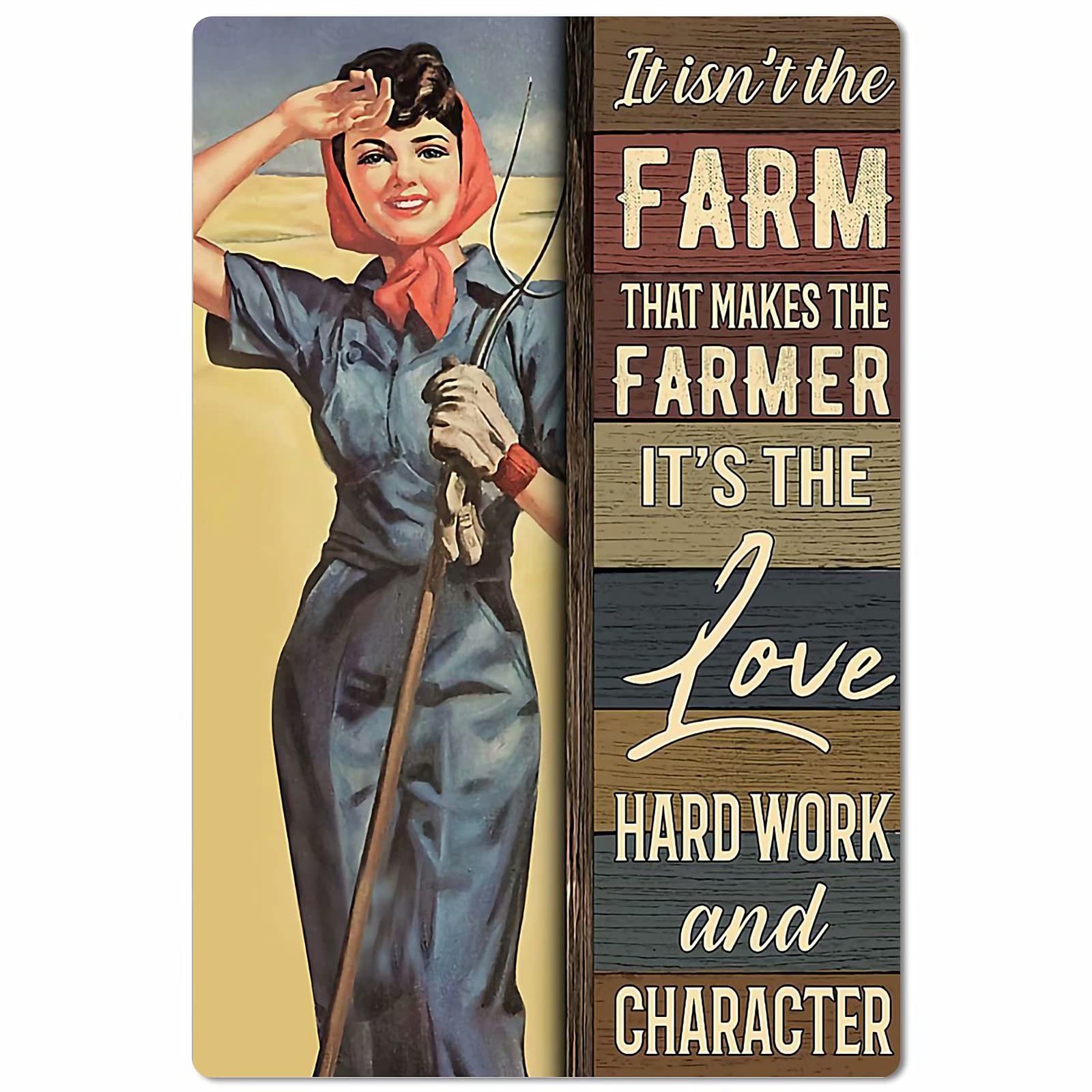 Lawenp Farm Metal Sign,It's The Love Hard Work and Character,Wall Decor Poster Farm Home Bedroom Kitchen Bar Home Cafe 12x16 Inch