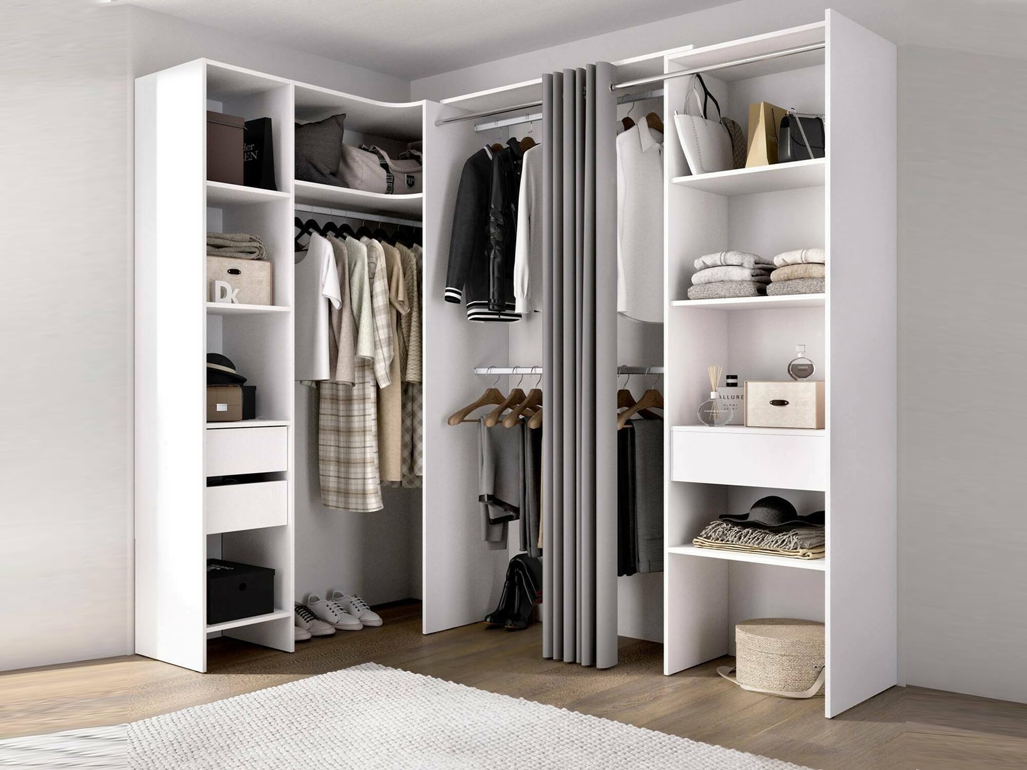Dmora Guardaroba Grande Bazena, Mobile Camera da Letto, Cabina Armadio portabiti, Armadio Appendiabiti, 214x141 h205 cm, Bianco