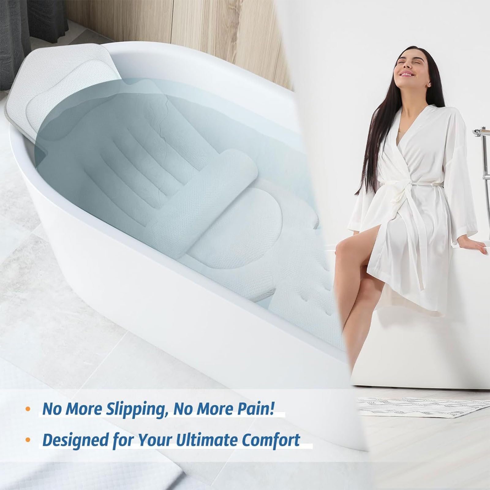 Tappetino antiscivolo per vasca da bagno con scarico rapido incluso ergonomico lombare per ridurre l'affaticamento garantendo salute e sicurezza per vasca da bagno antiscivolo