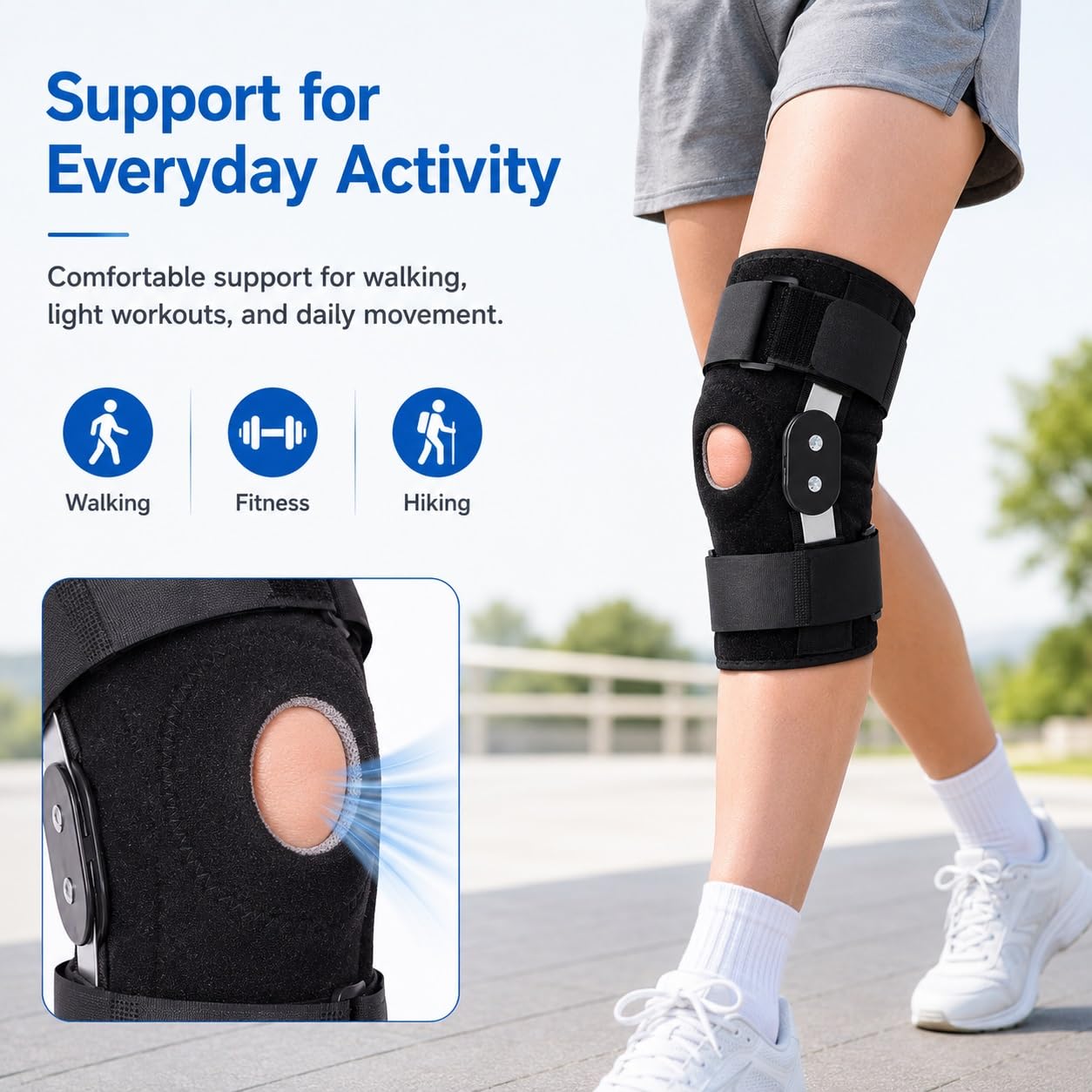 Rodillera articulada para hombres y mujeres, soporte ajustable para la rodilla con estabilizadores laterales y almohadillas de gel para la rótula, rodillera de recuperación para artritis, LCM, LC