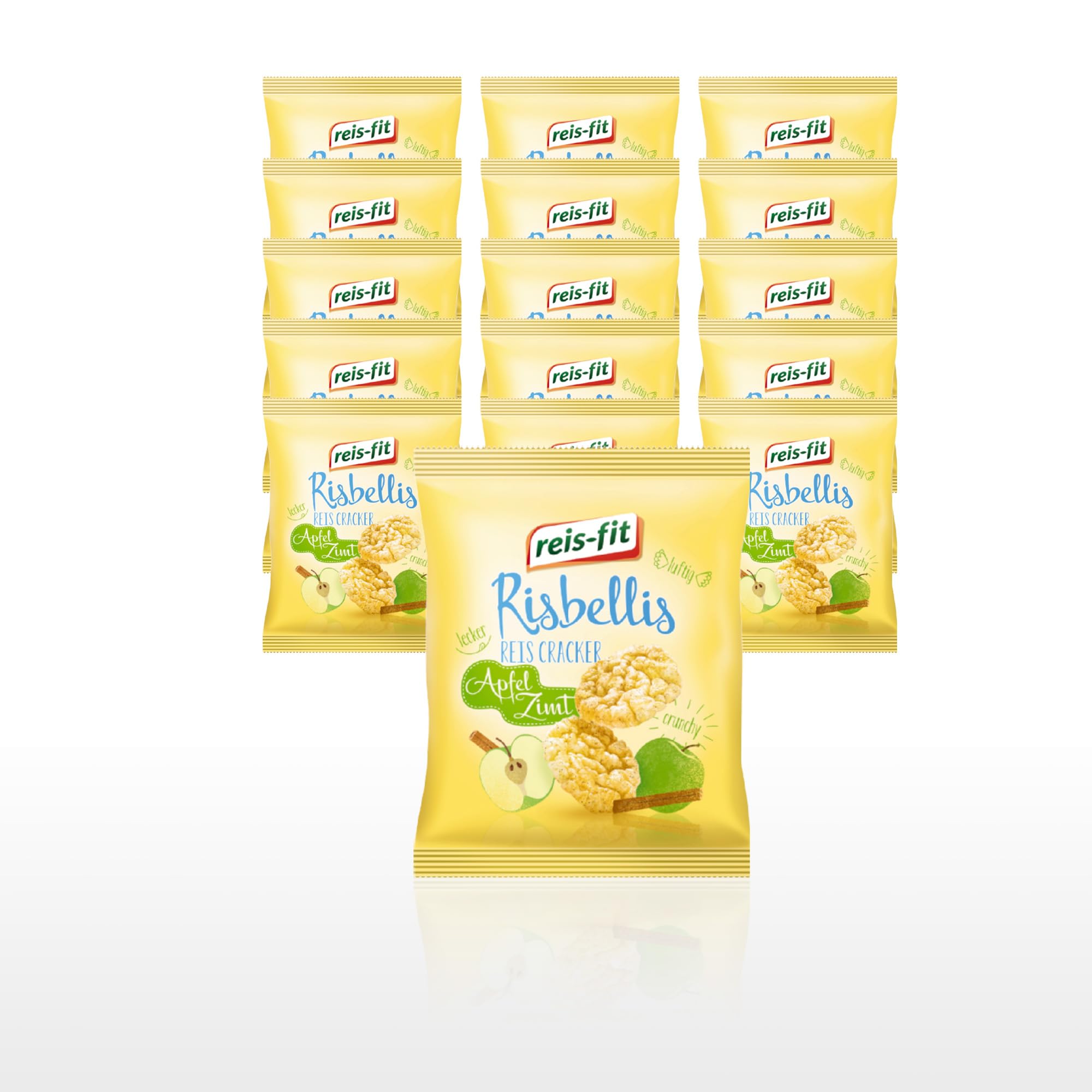 EKERA – reis-fit Risbellis Apfel Zimt – 16 Packungen knusprige Reiscracker | Süß & herzhaft | leichte Reiswaffeln als Snack für unterwegs, Büro & zu Hause | Reis Cracker fettarm