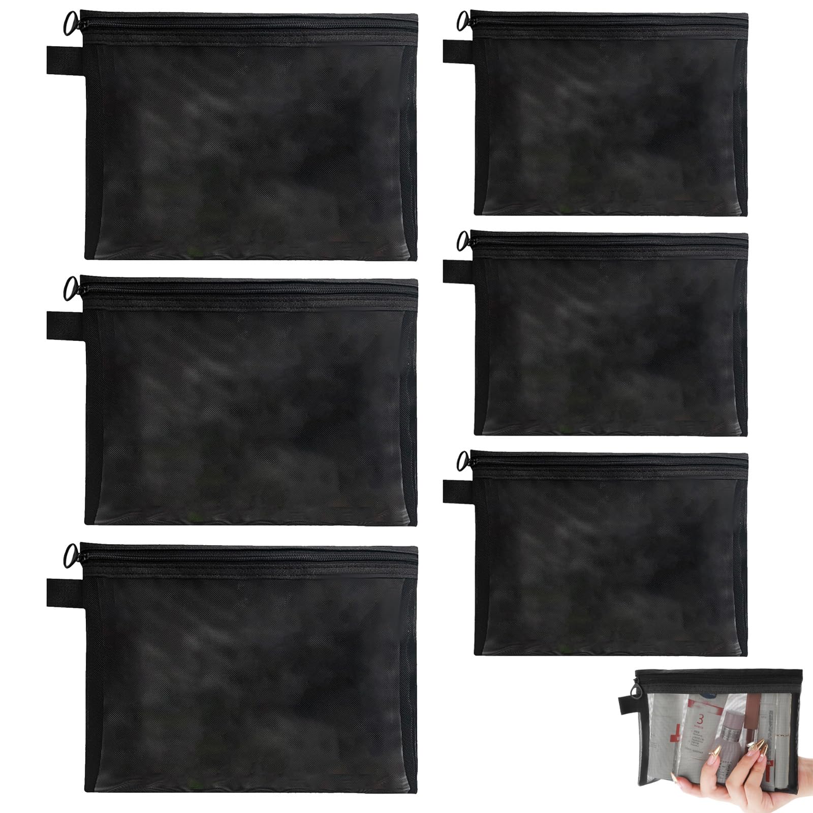 6 PCS Small Makeup Bag for Handbag, Makeup Bag Small, Small Makeup Bag, Small Make up Bag, Mini Makeup Bag for Cosmetics Toiletries, Holiday Travel Essentials for Kids Women Men (Black)