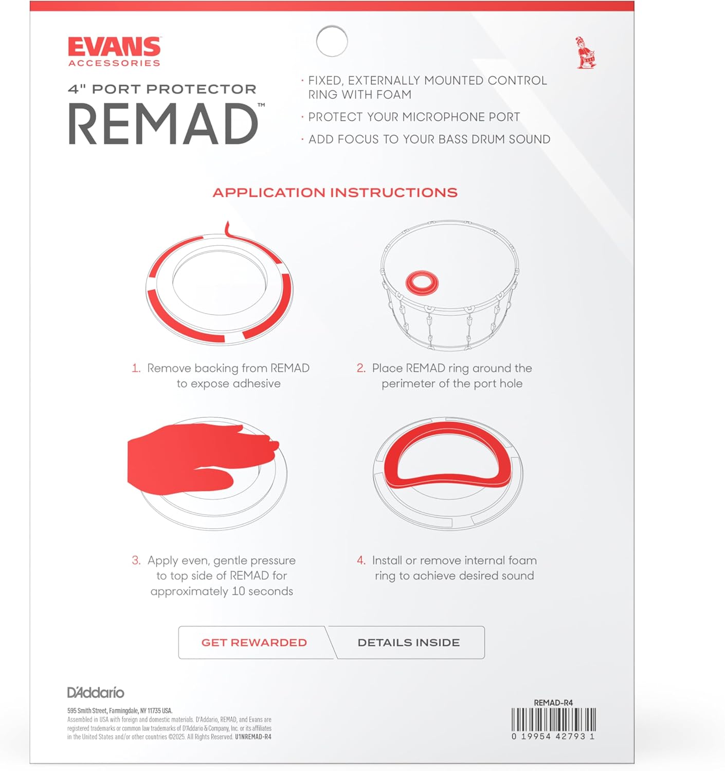 Evans REMAD Port Hole Protector for Bass Drum Resonant Head, 4 inch image 2