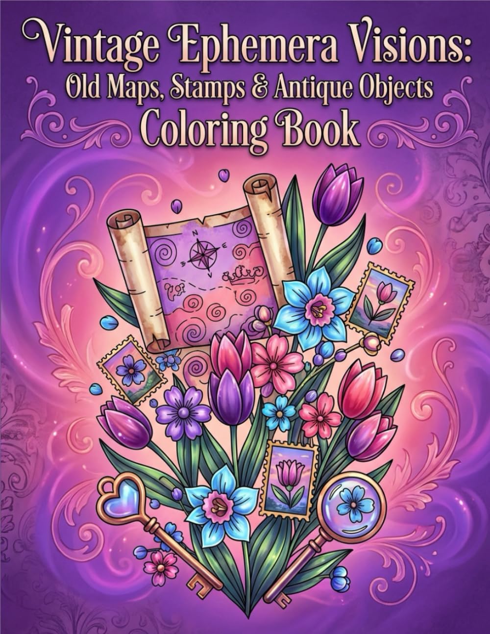 VINTAGE EPHEMERA VISIONS: OLD MAPS, STAMPS & ANTIQUE OBJECTS: COLORING BOOK
