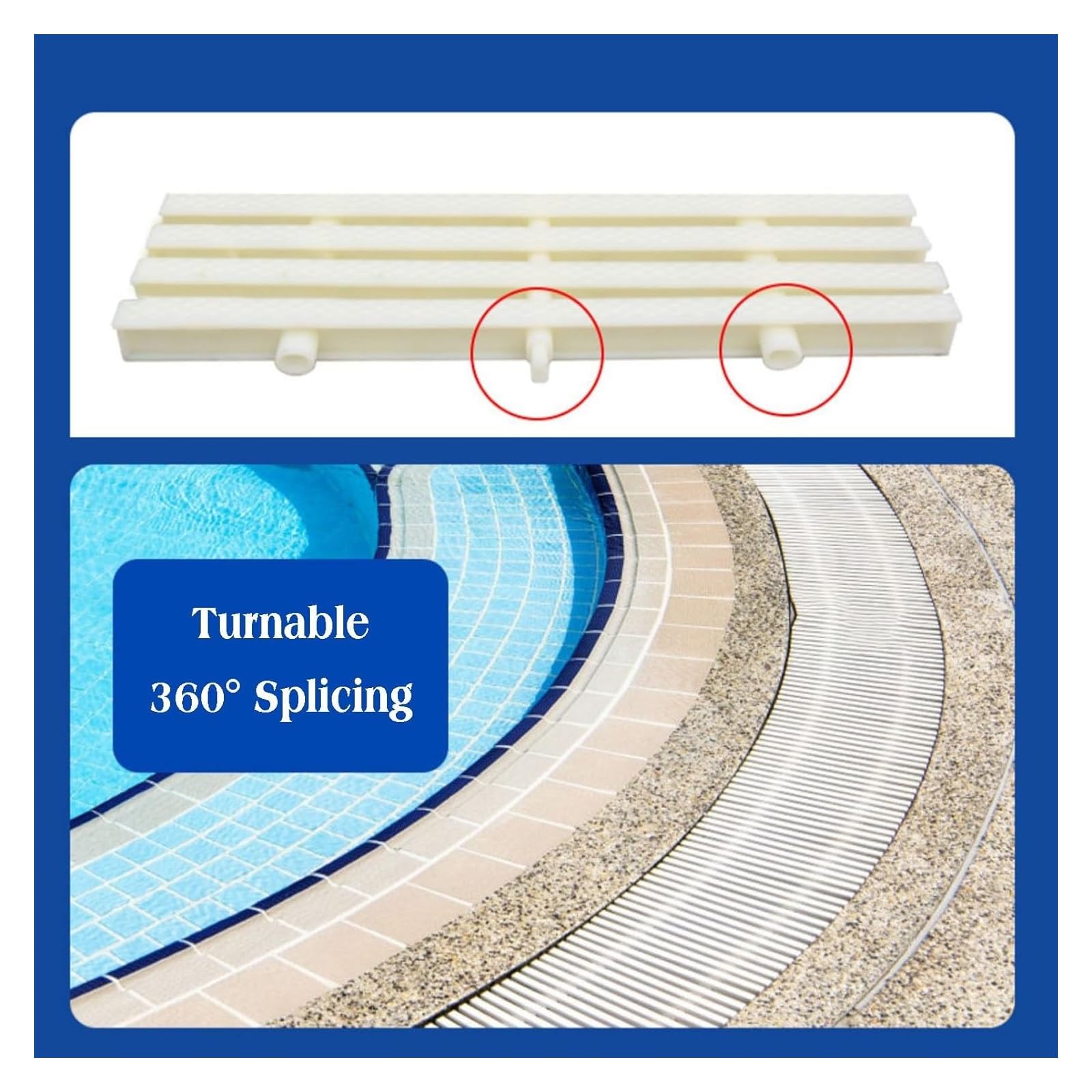 Griglie per Piscine, Set di Griglie di drenaggio per Piscine - Griglia Girevole a 360° per Un Flusso d'Acqua Efficace (25x100 cm, Confezione da 6) - Ideale per Piscine Esterne e terrazze