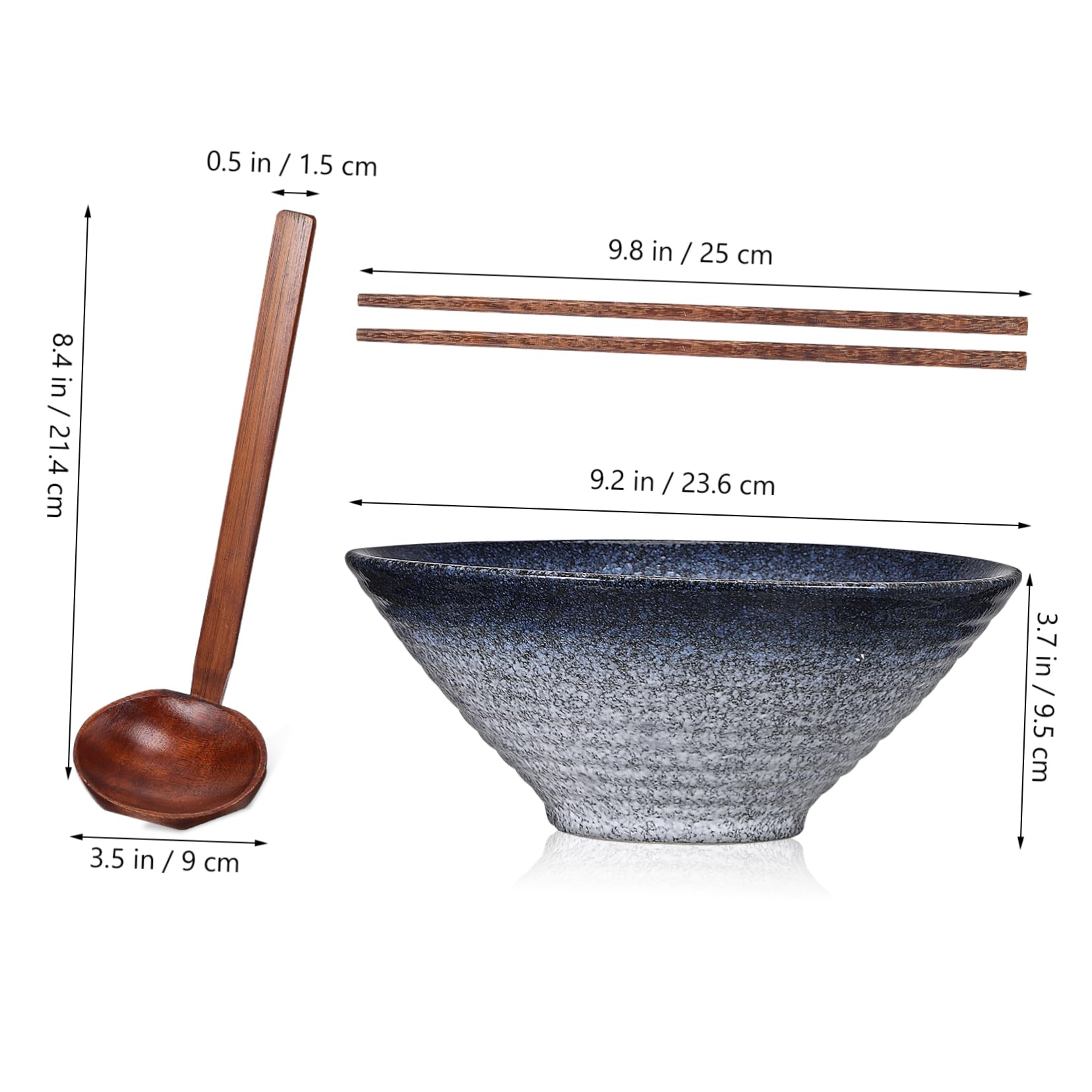 Ensemble Bol De Nouilles Ramen 23 Cm En Céramique Avec Cuillère En Bois Anti-fuite Et Baguettes En Bois De Wings D'aile, Design Antidérapant, Pour Maison Et Restaurant, Set 3 Pièces