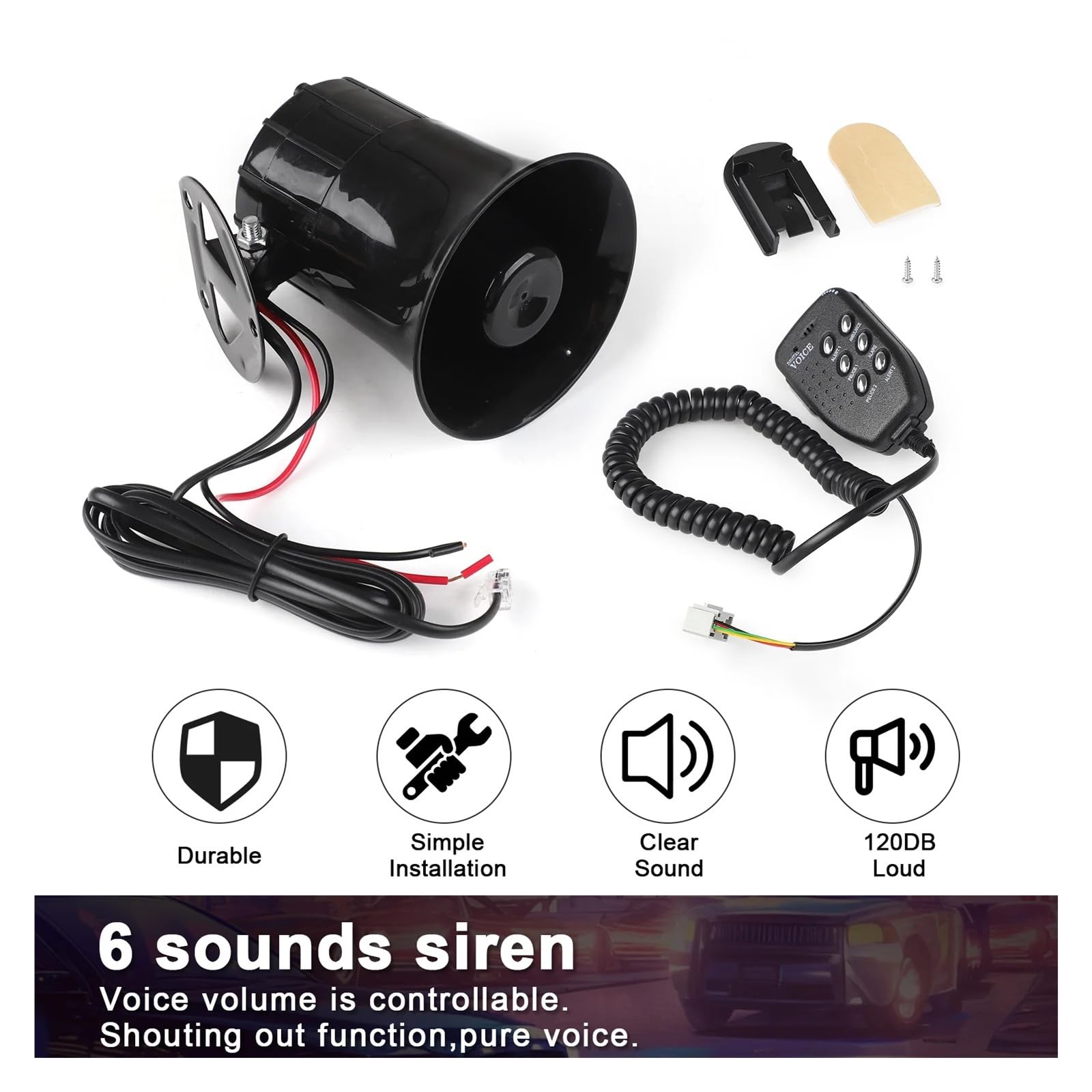 Megáfono for coche, motocicleta, altavoz de 6 tonos, sirena tradicional, alarma, ambulancia, policía, altavoz