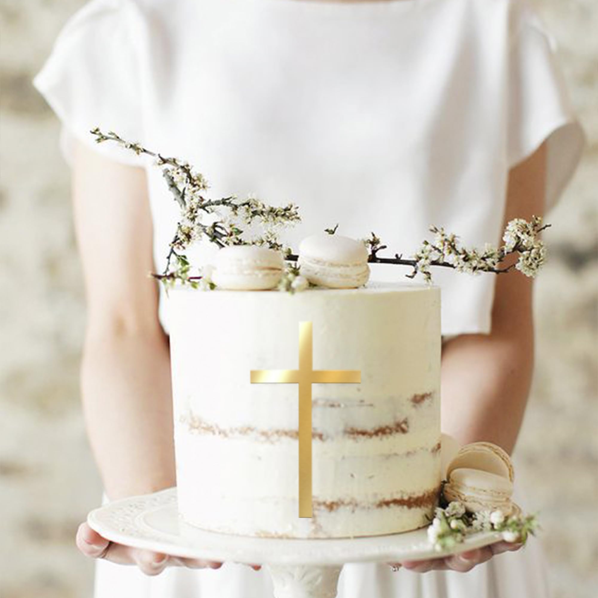ZHUOWEISM 10 PCS Acrylic Cross Cake Topper Christian Baptism God Bless Cake Pick for First Communion Theme Baby Shower Birthday Party Cake Decorations Supplies Gold — view 3