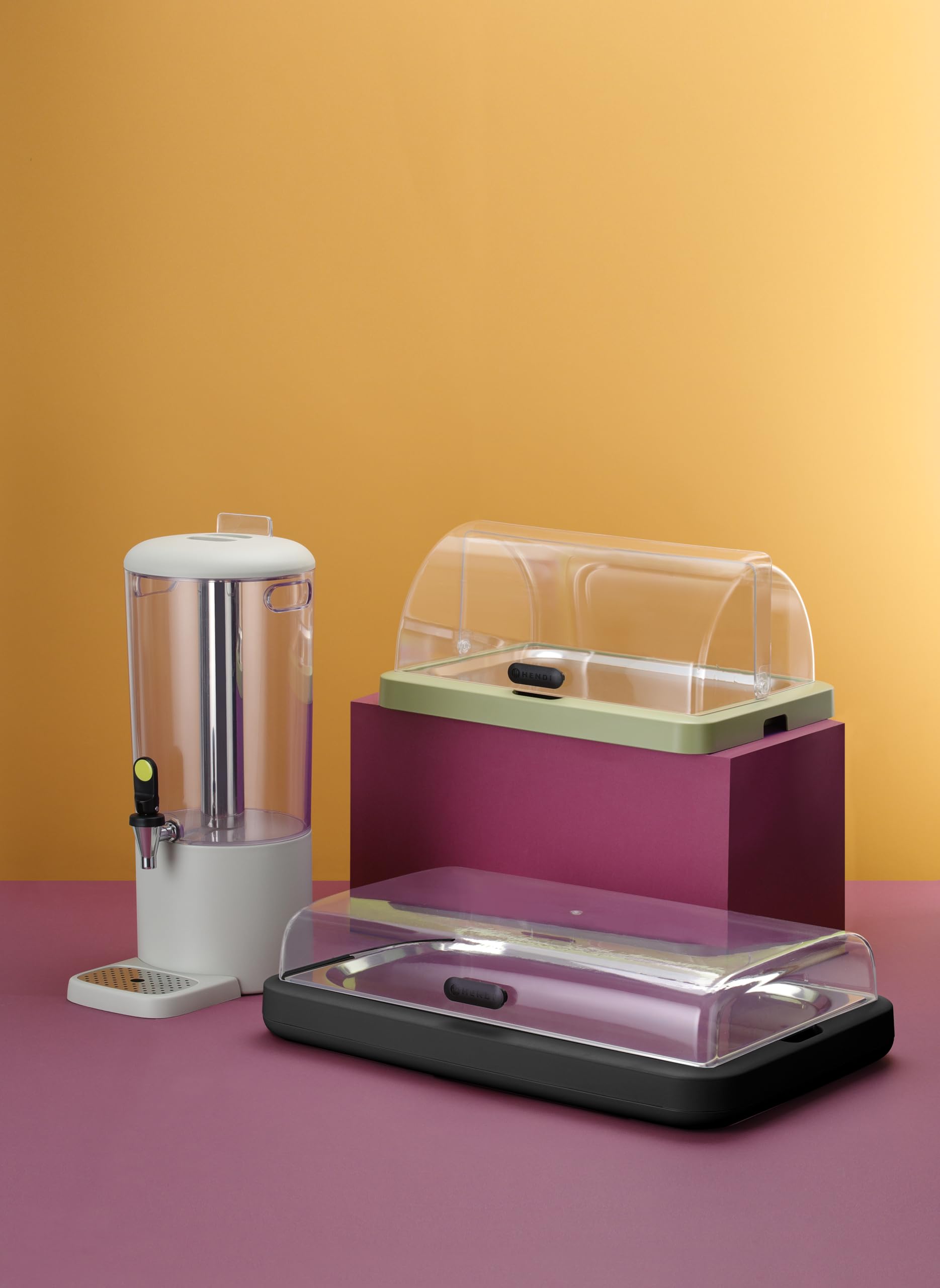 HENDI Vetrina refrigerata UNIQ con coperchio ribaltabile in ABS, set con vassoio in acciaio inox GN 1/1, elemento refrigerante, 593x389x(H)147mm, polipropilene, nero