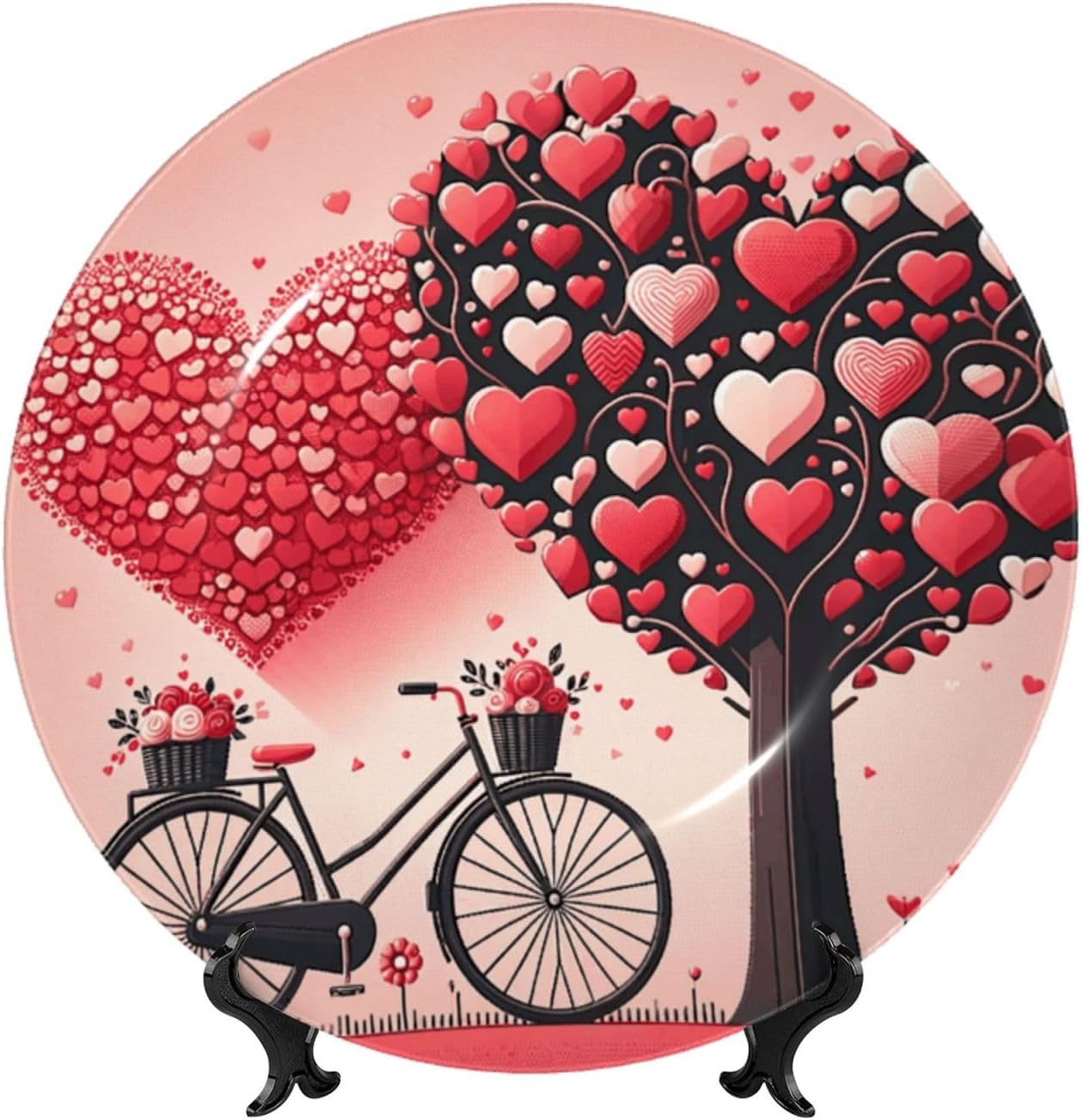 Valentine-Bike-Heart-Tree 10 Inch Decorative Plate With Stand, Elegant Display Wall Plate For Home Decor