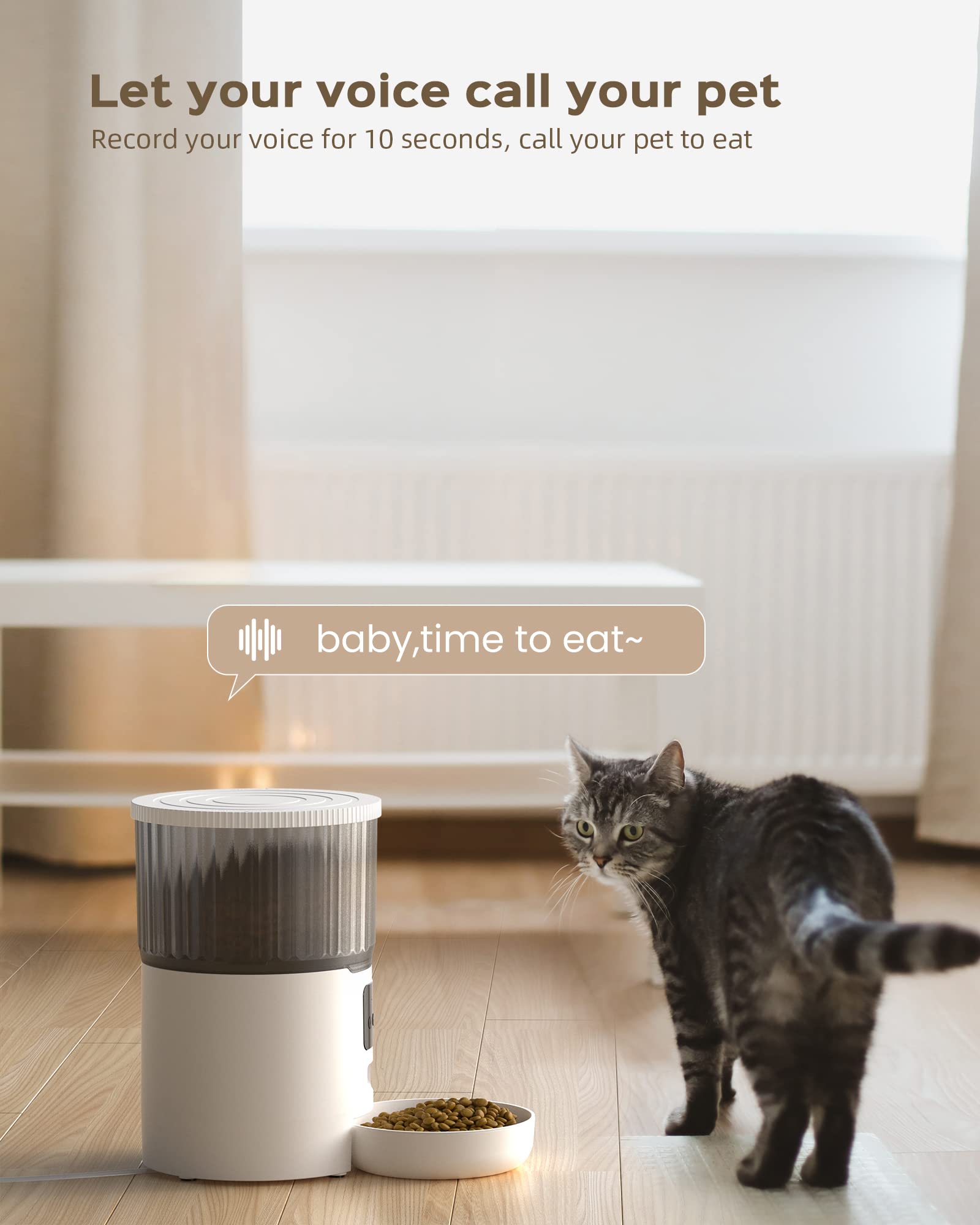 UIOOQ Distributore Automatico Cibo Gatti Cani WiFi, 4L Distributore di Crocchette per Animali Domestici con 10S Registrazione,Orari di Mangiatoia Personalizzati,Coperture di Chiusura Ruotabile