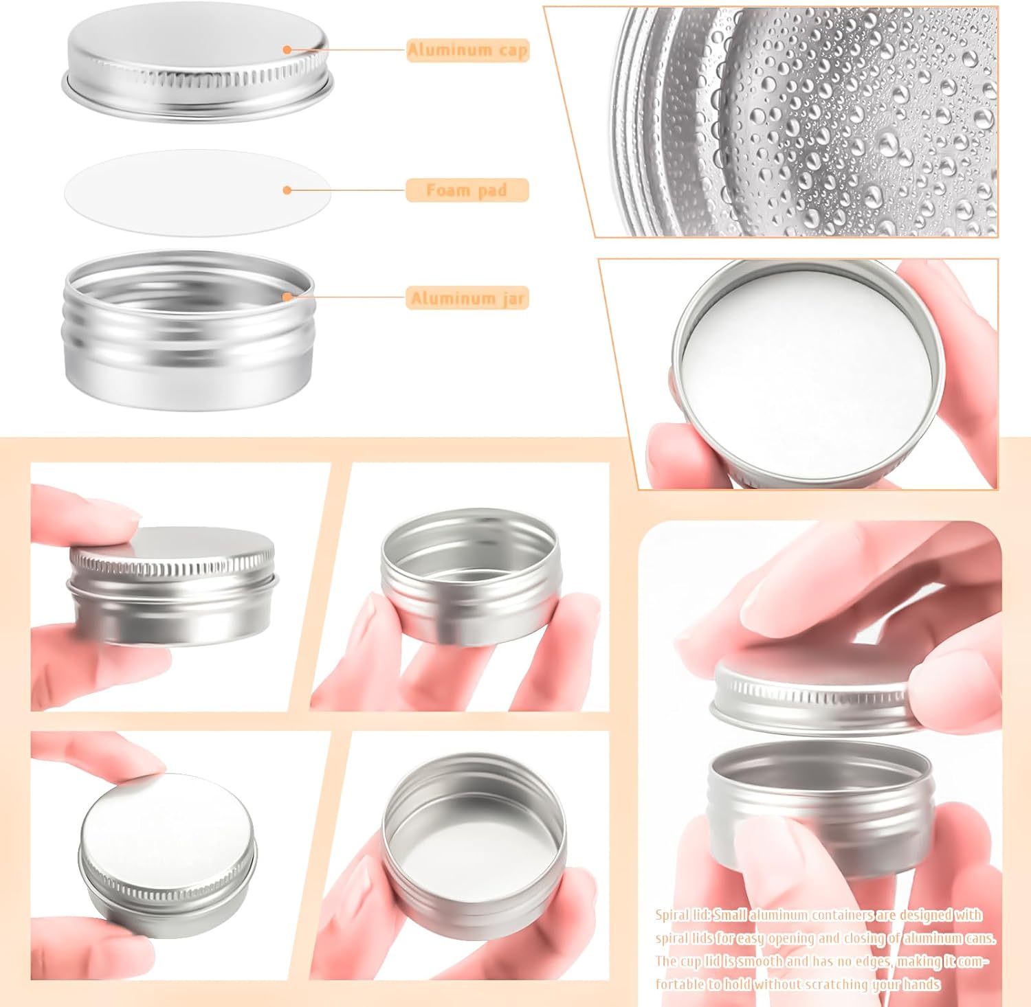 50 Pack 0.5oz Tin Jars, 15ml Metal Tin cans, 1/2 Ounce Aluminum tin can jar Containers with Lid for Lotion Bars, Beard Balm, Spices, Salve, Balms, Toiletries, Creams, Samples, Makeup Cosmetic image 3