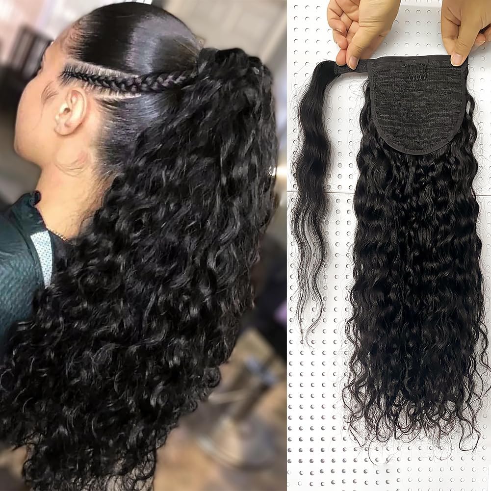 Amazon.com : Human Hair Body Wave Ponytail with Magic Paste Warp Around ...