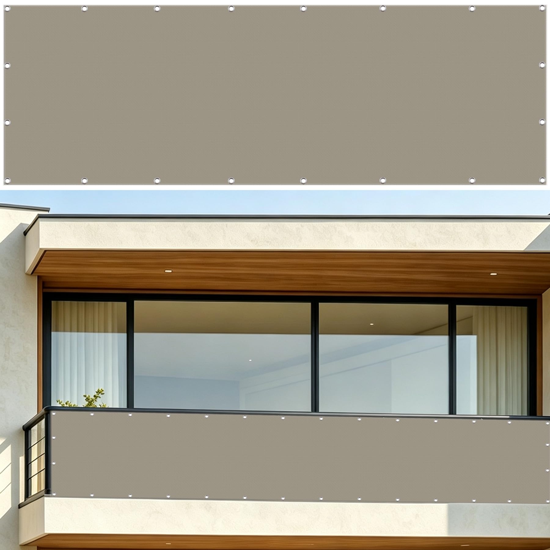 Fence Screening 1.2 x 6 m UV Protection, Sunshade, Weatherproof Windproof, Waterproof, Tear-Proof Windbreak Net Fence with Cable Ties and Rope for Balcony Porch, Khaki