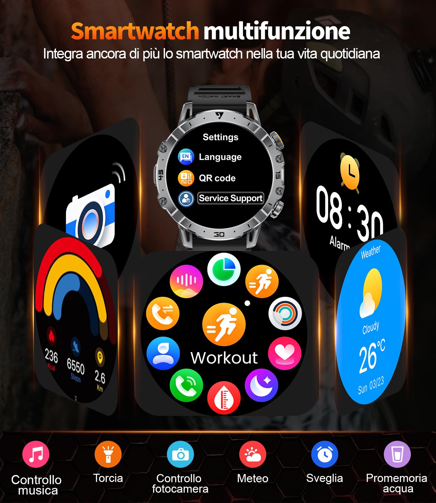 LIGE Smartwatch Uomo con 1000mAh/Torcia LED,Chiamata Bluetooth,1.7" Smart Watch Militare con 110+ Modalità Sportive,Impermeabile,Frequenza Cardiaca, Android iOS,3 Braccialetti+2 Caricabatterie,EF18-E