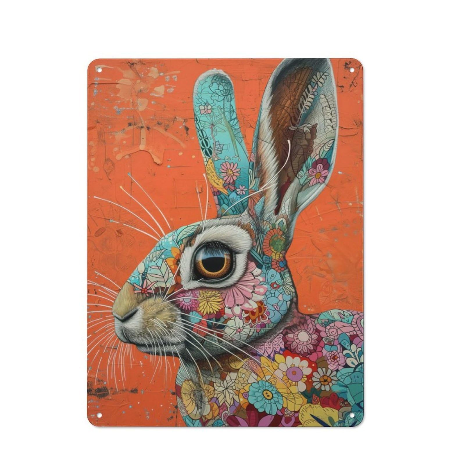Junmoney The Floral Rabbit Retro Kitchen Metal Sign 40X30cm Featuring Bistro Wall Plaque For Restaurant, Kitchen, Counter Or Breakfast Nook
