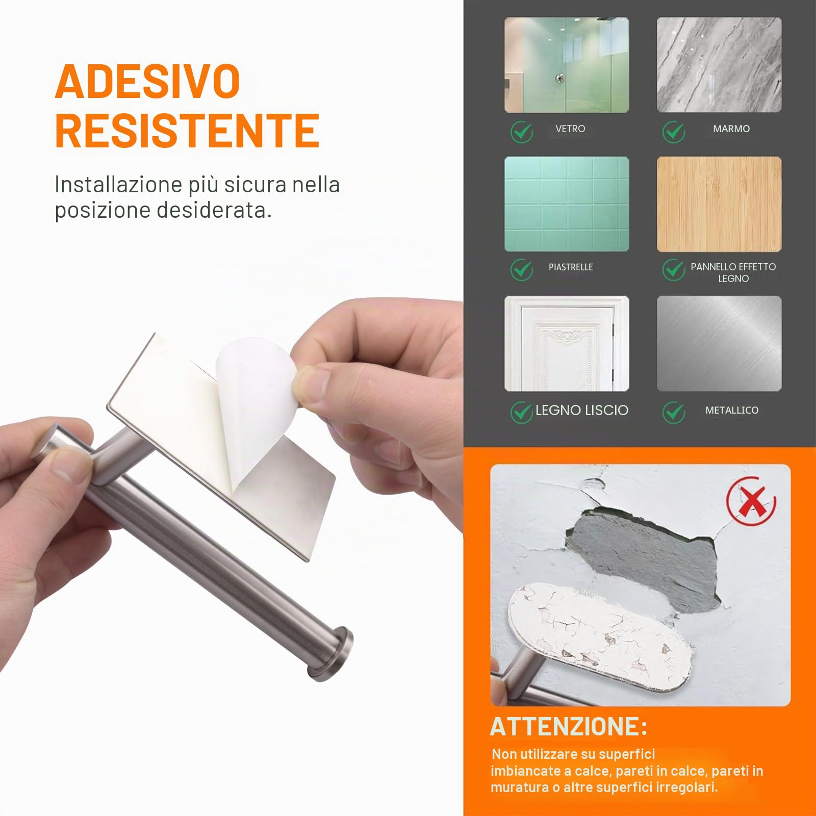 Ibergrif MK34052 Porta Carta Igienica Adesivo Portarotolo Carta Igienica Acciaio Inox per Bagno e Toilette,Acciaio Inossidabile