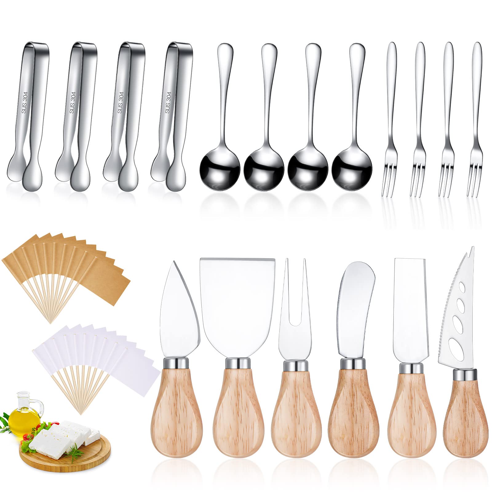 18 Pieces Charcuterie Board Accessories Spreader Knife Set, Silver