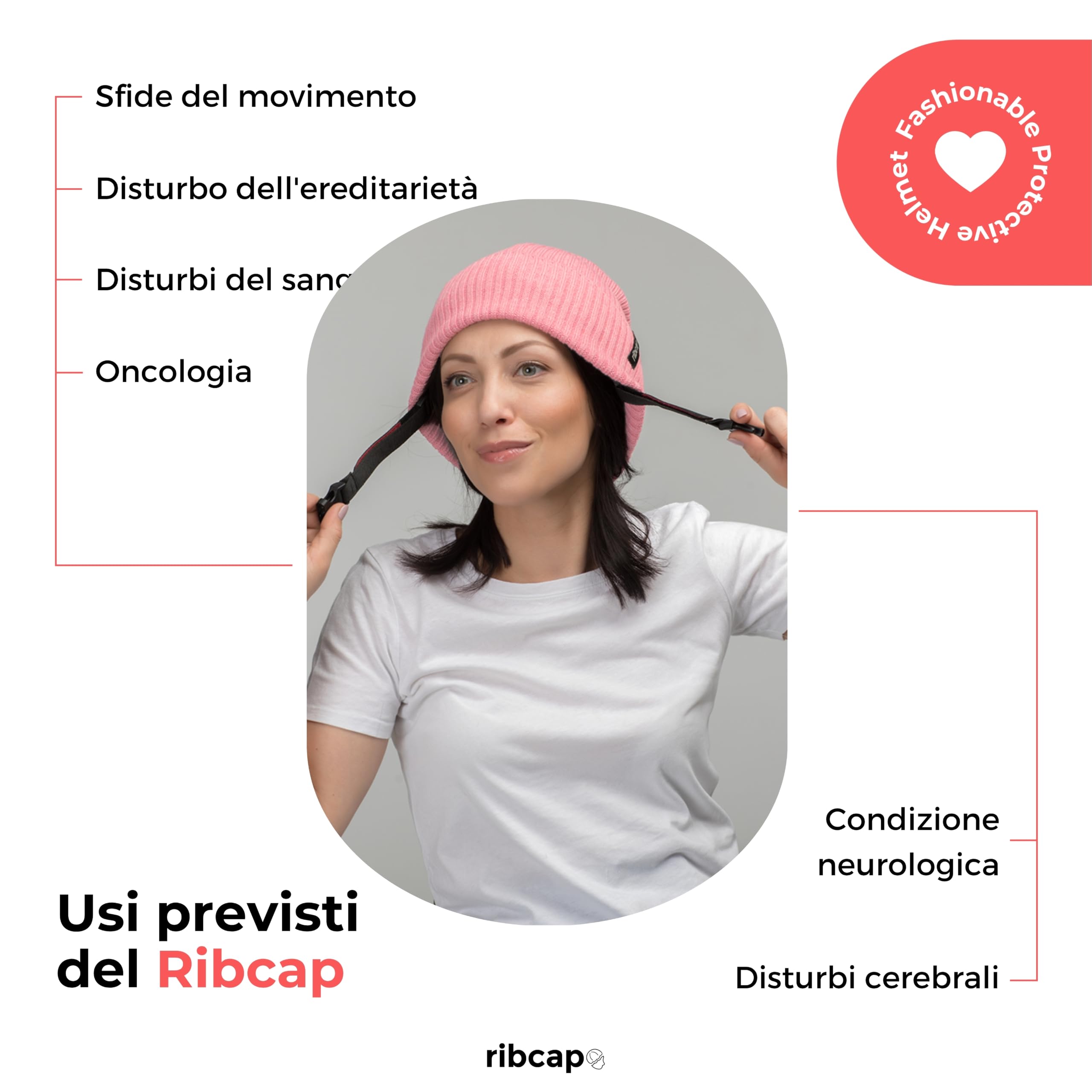 Ribcap Lenny Casco Protettivo di Grado Medico | Rosa | Casco Morbido per Epilessia | Casco Protettivo per Convulsioni | alla Moda e Senza Stigma