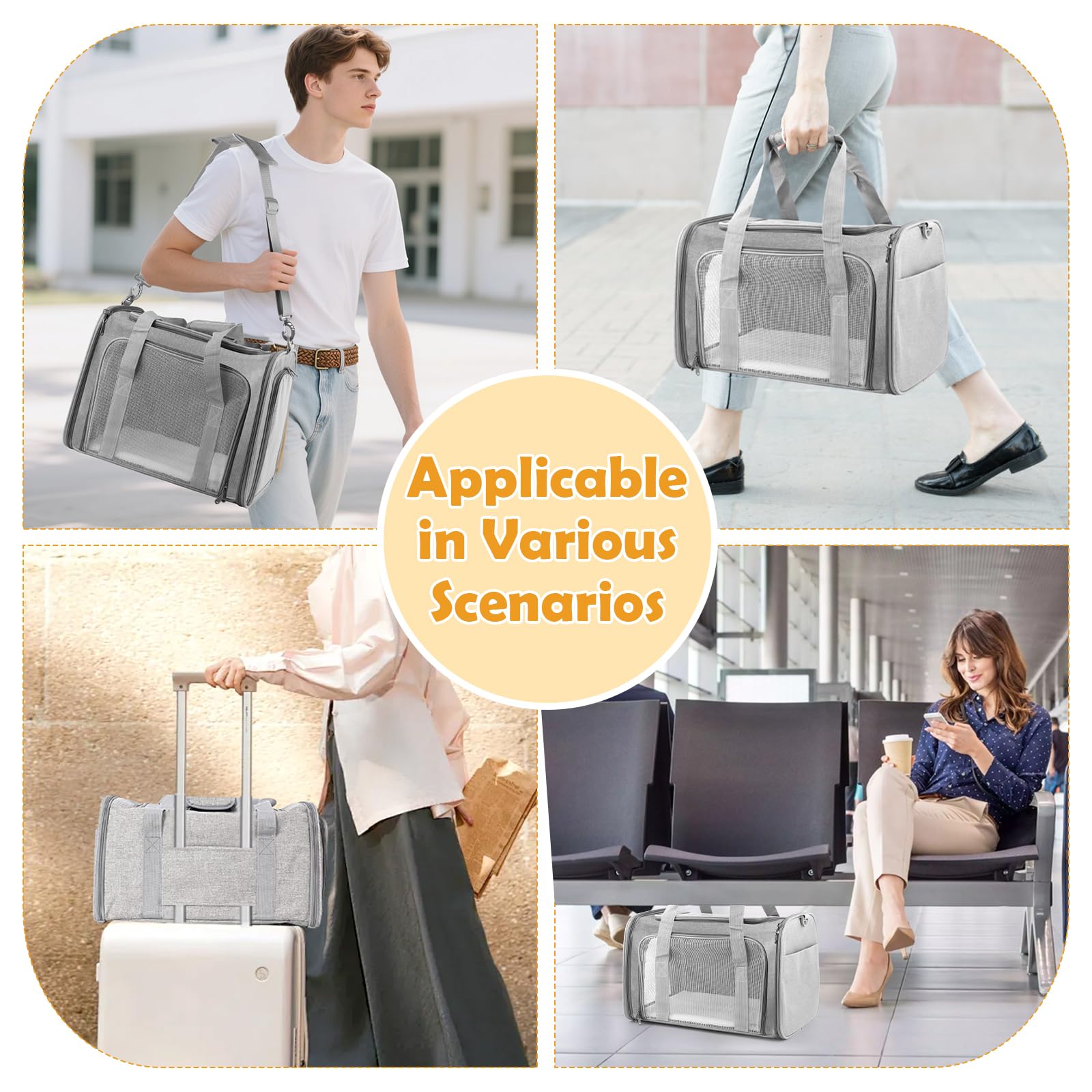 Sac Transport Chat, Sac Transport Chien d'Extérieur Pliable et Respirant, 45 x 30 x 30 cm, Caisse de Transport Chat avec Matelas Souple, Sac Chat Transport