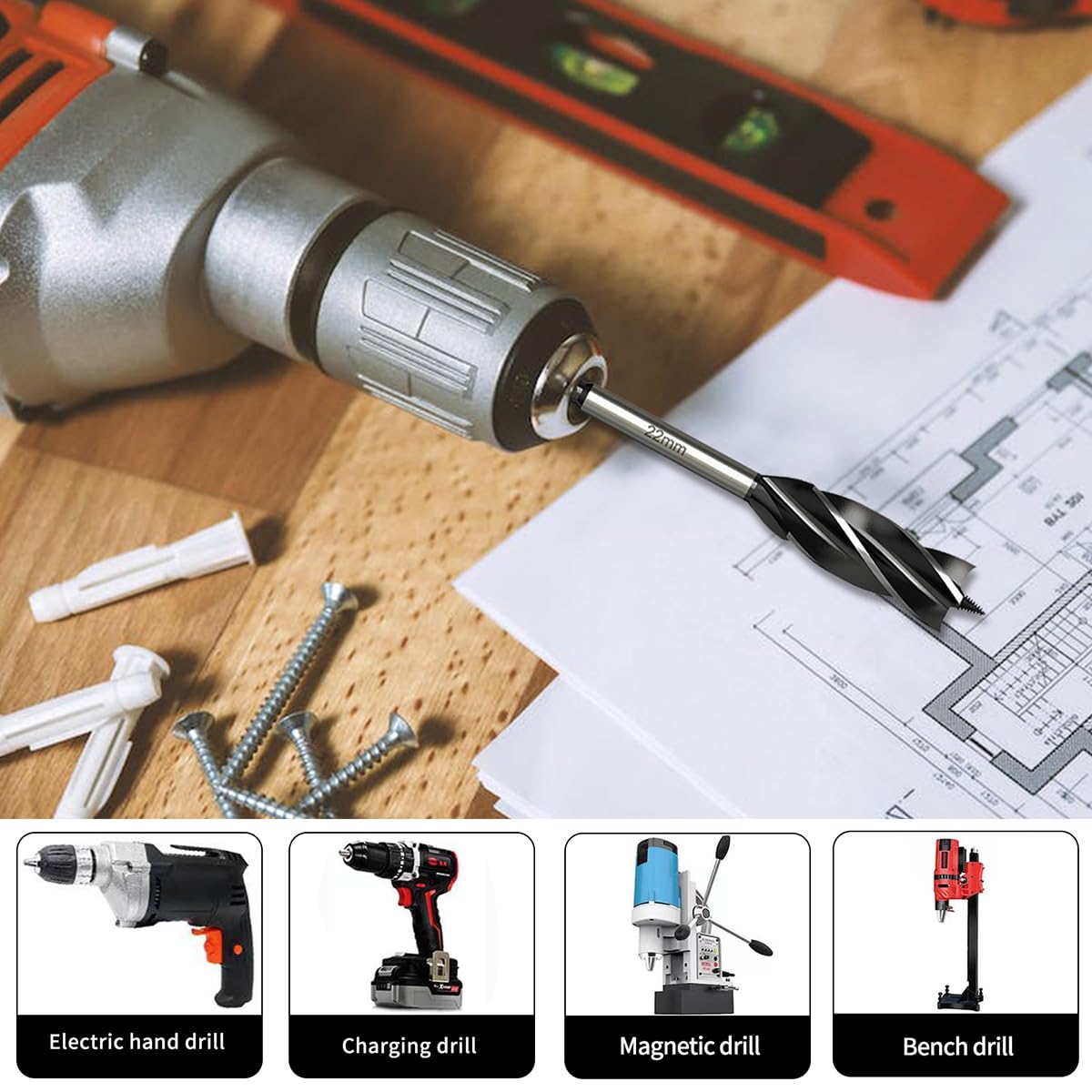 Meccion Professionale Punta per Legno 17mm x 165mm x 2Pcs Autoalimentata Punta per Trapano a Trivella da 1/4 Pollice Esagonale Gambo Spirale Punta per la Lavorazione del Legno
