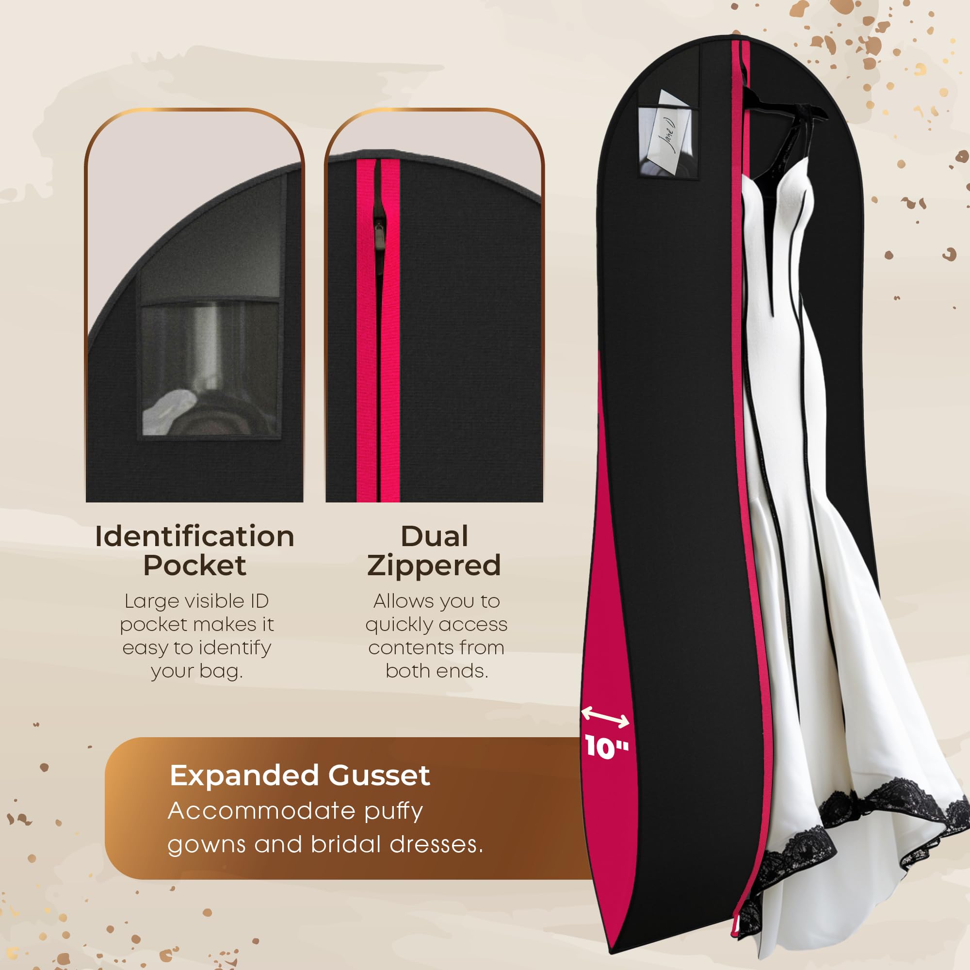 Amazon.com: Your Bags Women's Dress and Gown Garment Bag -72x24 and 10  Tapered Gusset Prom Bags (Pink & Black Dress Print) : Clothing, Shoes &  Jewelry