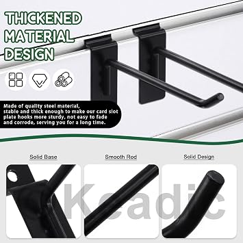 Keadic 20Pcs 2 Slatwall Hooks Set Heavy Duty Slat Wall Shelf Brackets Hanging Hook Pegboard Gridwall Panel Hook for Garage Shop Retail Display and Organization (Black)