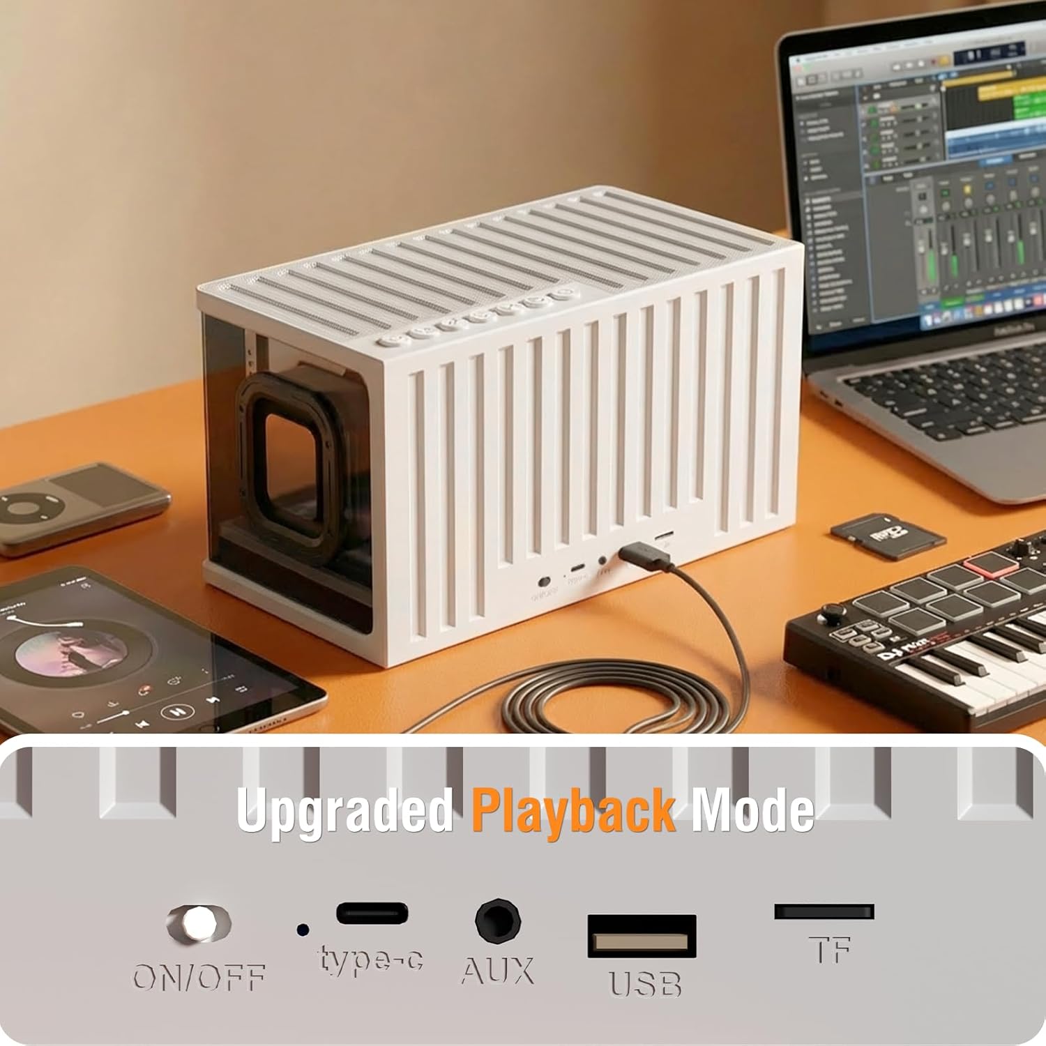 RK ROYAL KLUDGE SH100 Bluetooth Speaker, 40W Dynamic Driver with Enhanced Bass, Wireless Stereo Sound Portable Desktop Speaker, RGB Lights, Fast Charging, TWS Pairing for 360° Audio, White