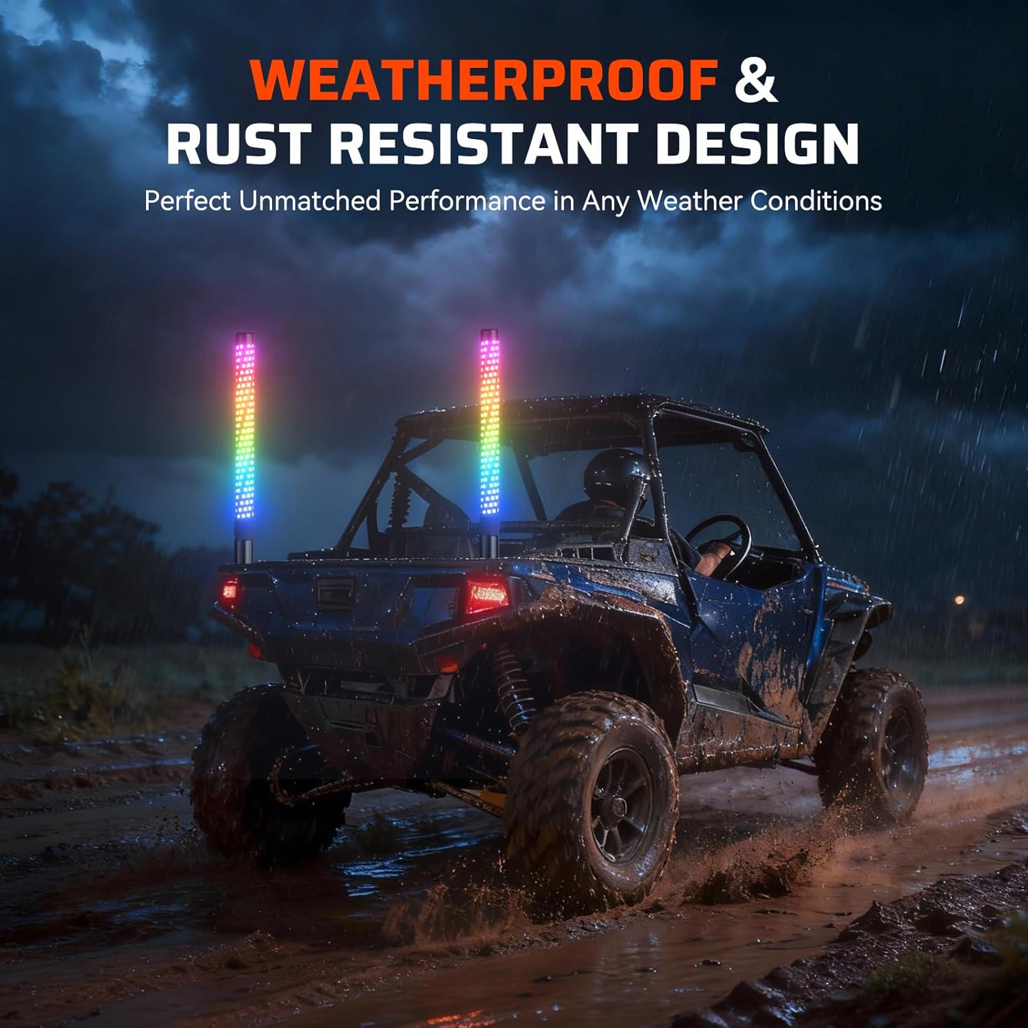 Ehaho 2PCS 3FT Fat Whip Lights for UTV ATV, Led Fatty Whip Light W/Rocker Switch & 6 Flags, Brighter Spiral Chasing Lighted Antenna Whip with APP & Remote Control for RZR SXS Can-Am X3 Off-Road - Image 8