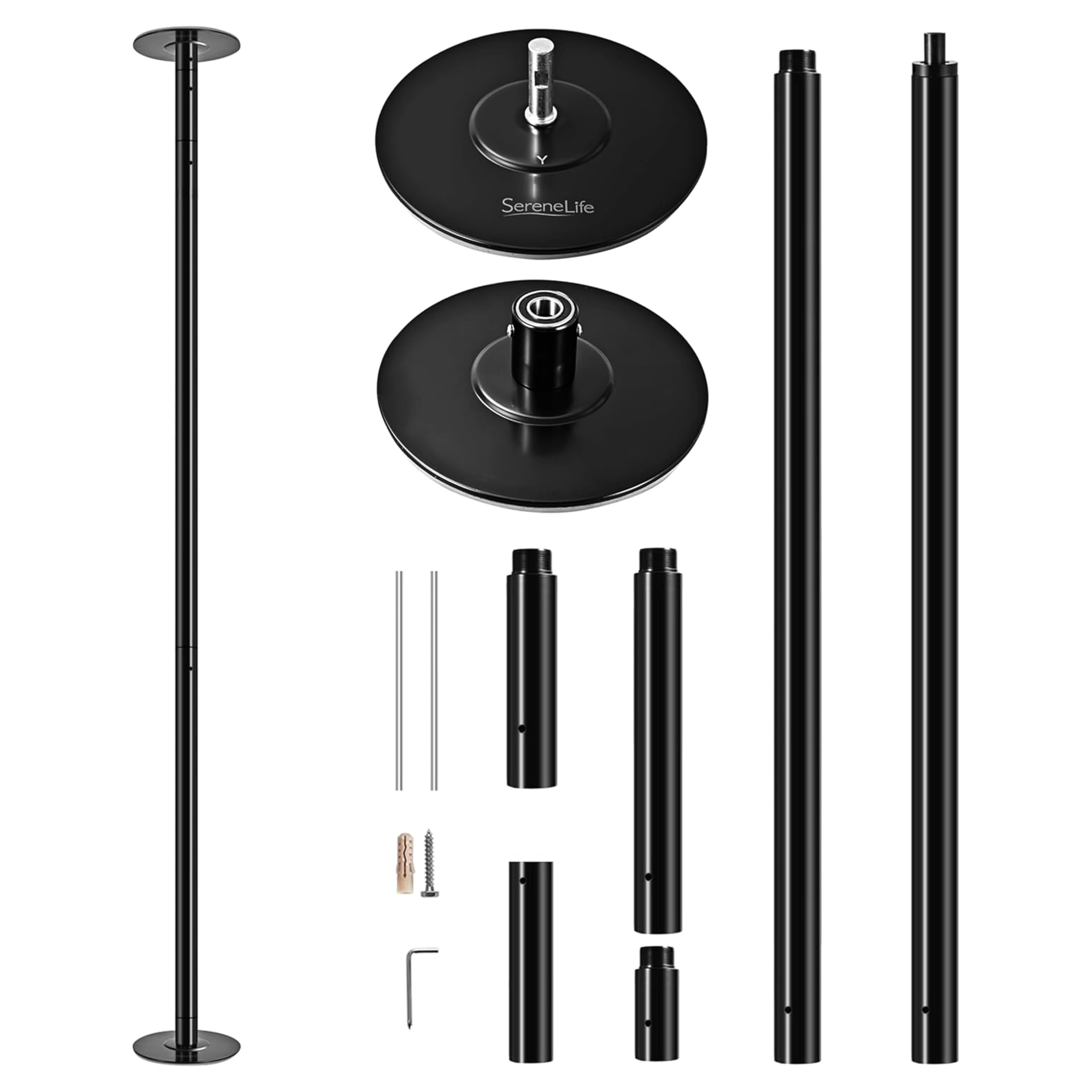 SereneLife Tubo para Pole Dance Profesional, Giratorio 360°, Altura Ajustable, Portátil y Desmontable, Bastón de Baile, Spinning Dancing Pole - Black