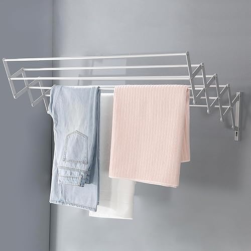 Escurridor de ropa de montaje en pared Estante de secado de pared expandible de aluminio con 8 varillas Ideal para lavandería, baño, balcón,
