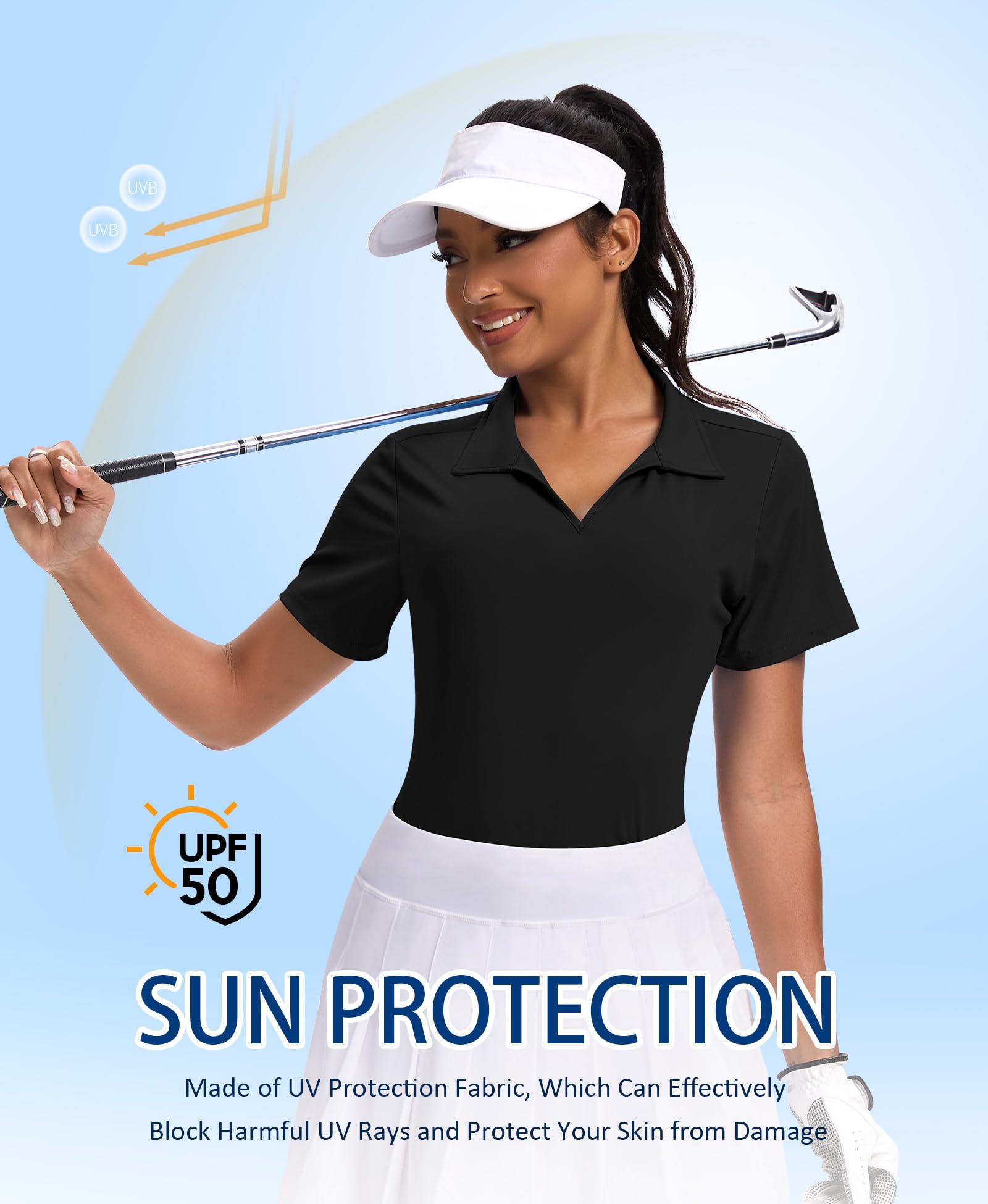 JoyGirl Polo da golf a maniche corte da donna UPF 50+ con scollo a V, maglietta leggera per sport, tennis, traspirante, top da palestra