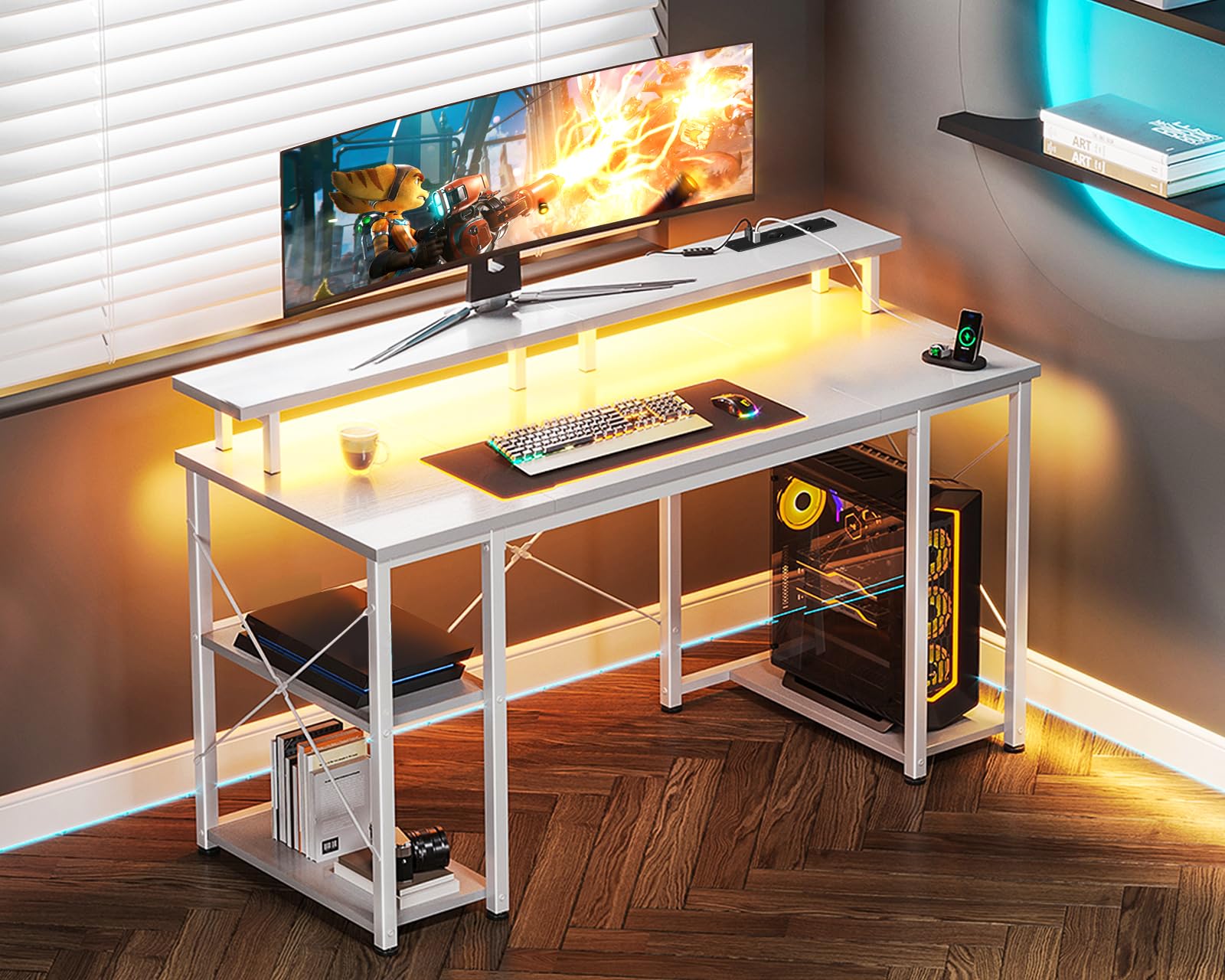 Coleshome Tavolo Gaming per Ufficio 120x50cm con Stand e Scatole - Dettaglio