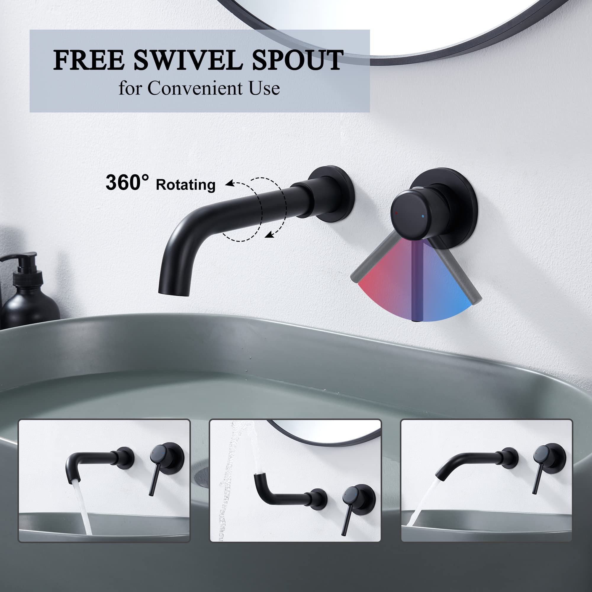 Snapklik.com : Wall Mount Bathroom Faucet Matte Black, Single Handle ...