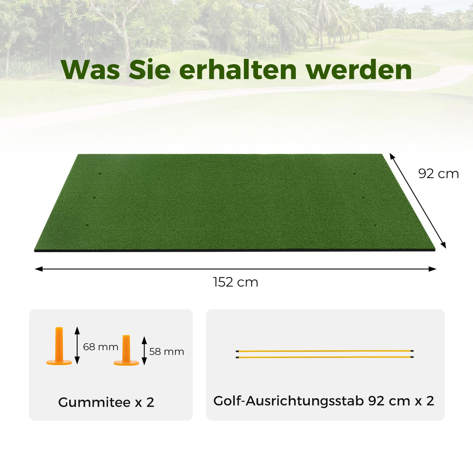 COSTWAY Mata do gry w golfa, mata do ćwiczeń, mata do golfa, w zestawie 2 gumowe teesy i 2 pręty wyrównujące i 6 pozycji, mata treningowa do golfa do użytku wewnątrz i na zewnątrz