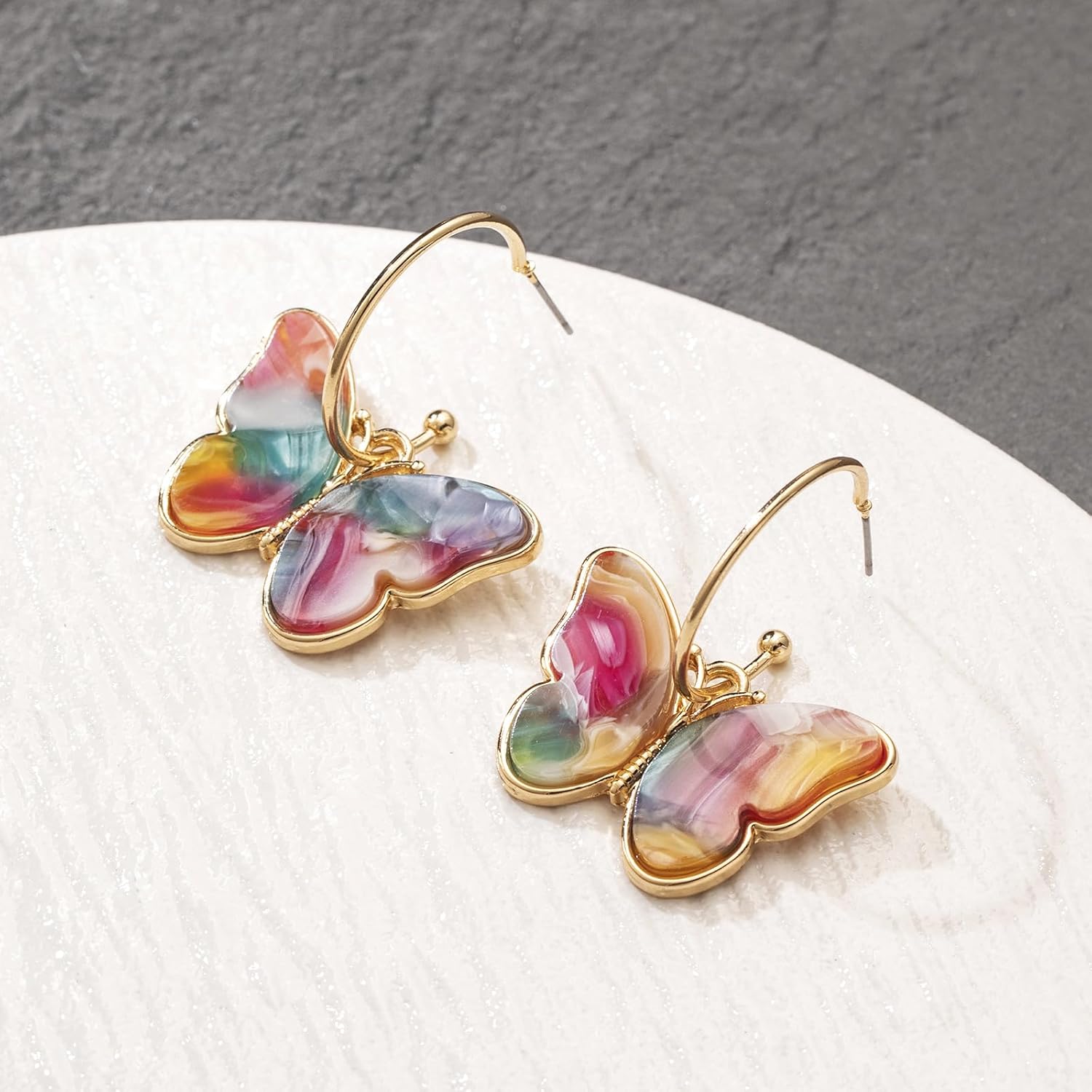 Gold Butterfly Dangle Earrings for Women - Lightweight Acrylic Butterfly Dangle Hoop Earrings for Mother Daughter Teen Girls - Image 5