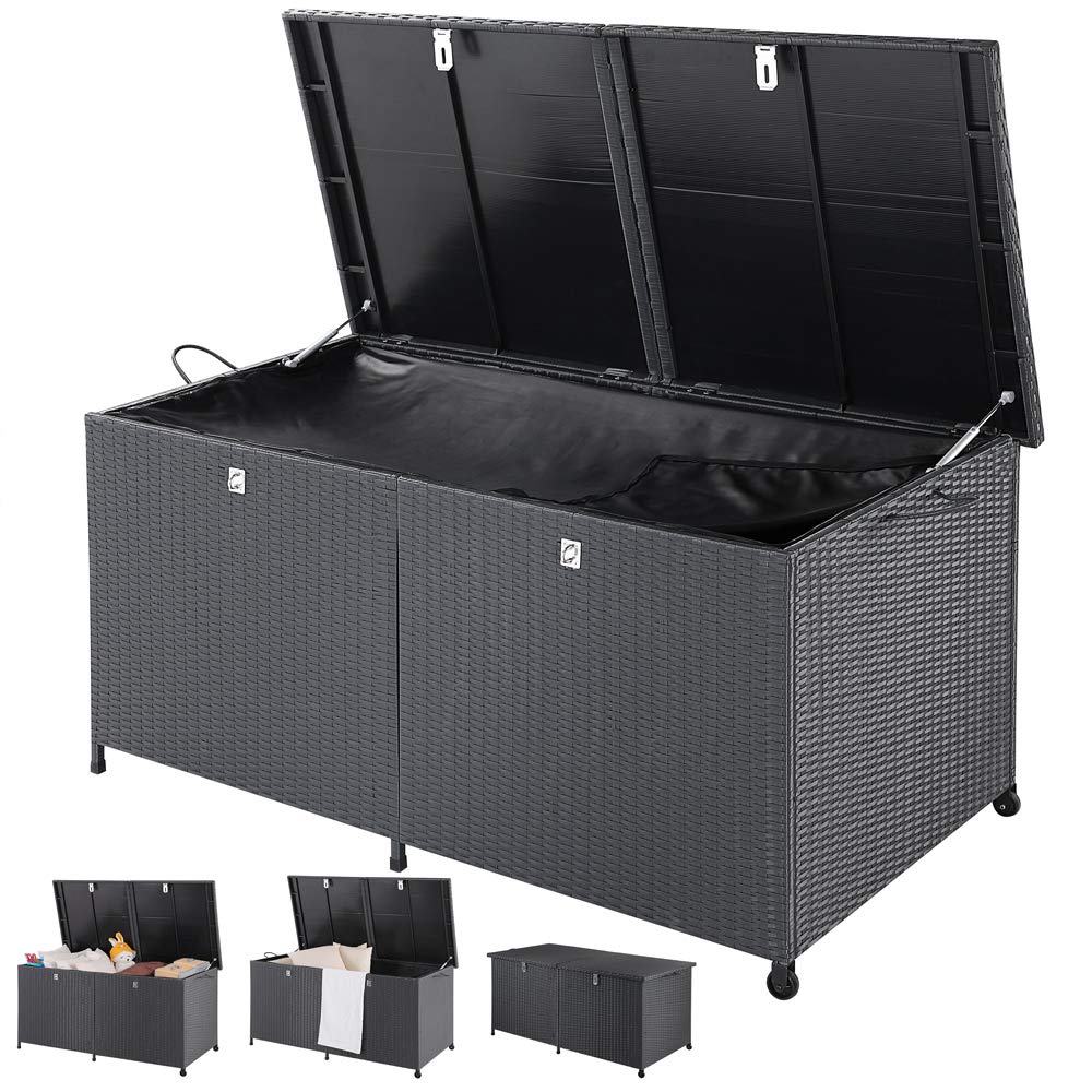 Casaria® Baule da Giardino XXL 625L 150x77x73 cm Polyrattan con Ruote Impermeabile Fodera Interna Box Multifunzione